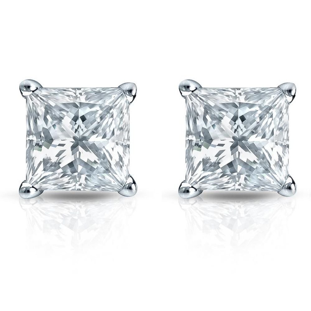 14K White Gold Princess Cut Diamond Stud Earrings (0.15ct, H-I Color, SI2 Clarity) - Screw Back for Secure Fit - Perfect for Weddings, Anniversaries & Special Occasions