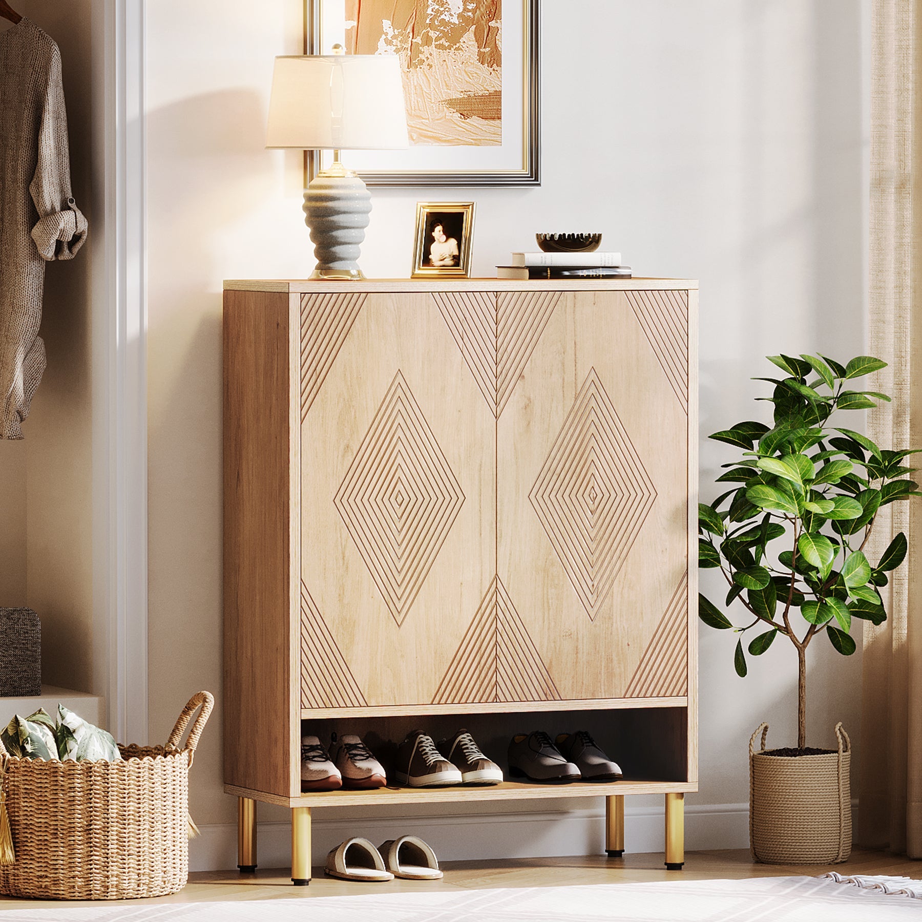 45 Pair Shoe Cabinet - Adjustable Wooden Shoe Organizer Rack with Removable Shelves for Entryway, Closet & Bedroom Storage