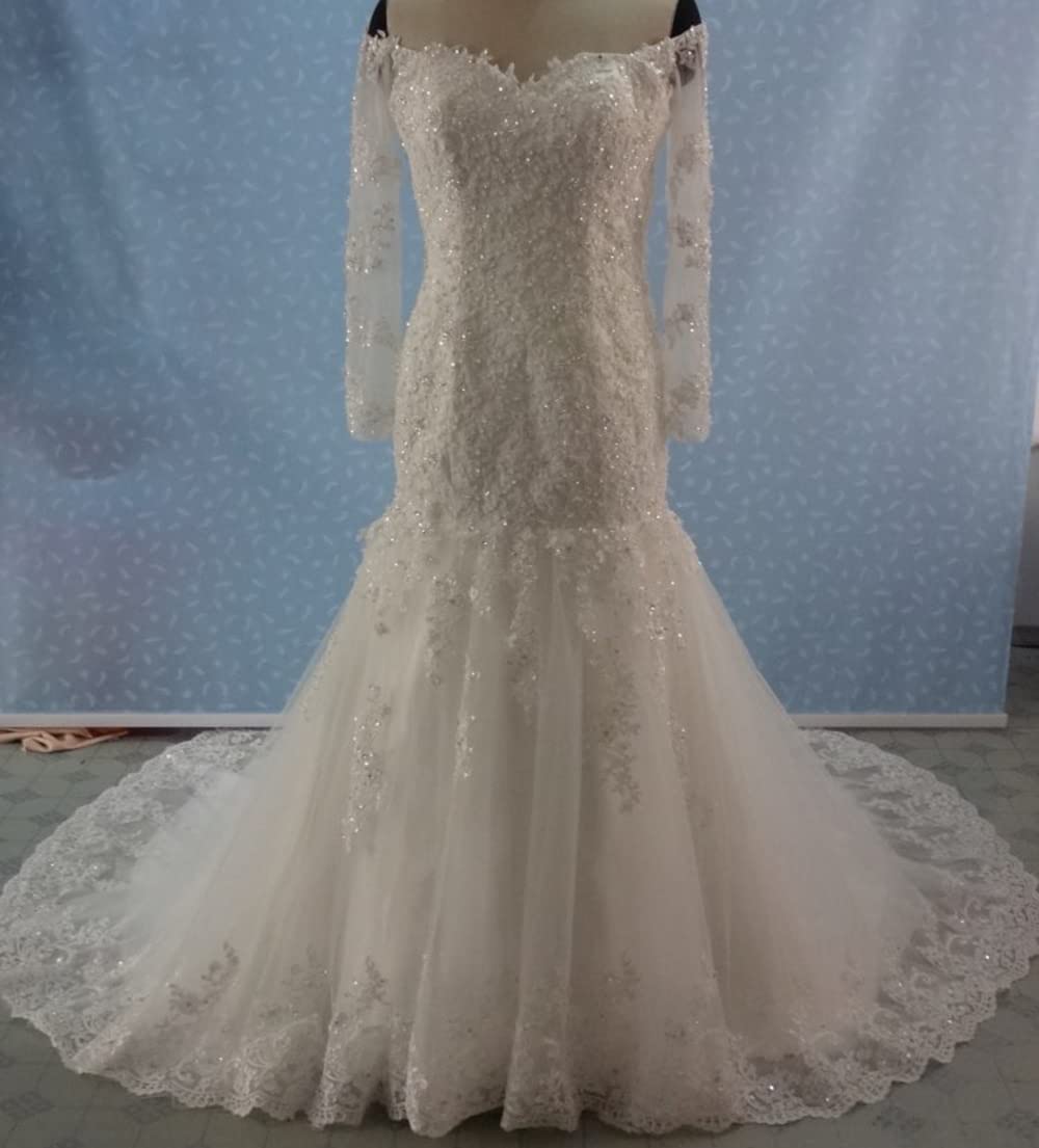 Elegant Plus Size Long Sleeve Mermaid Wedding Dress with Lace Detailing - Perfect for Bridal Ceremonies, Beach Weddings & Formal Events