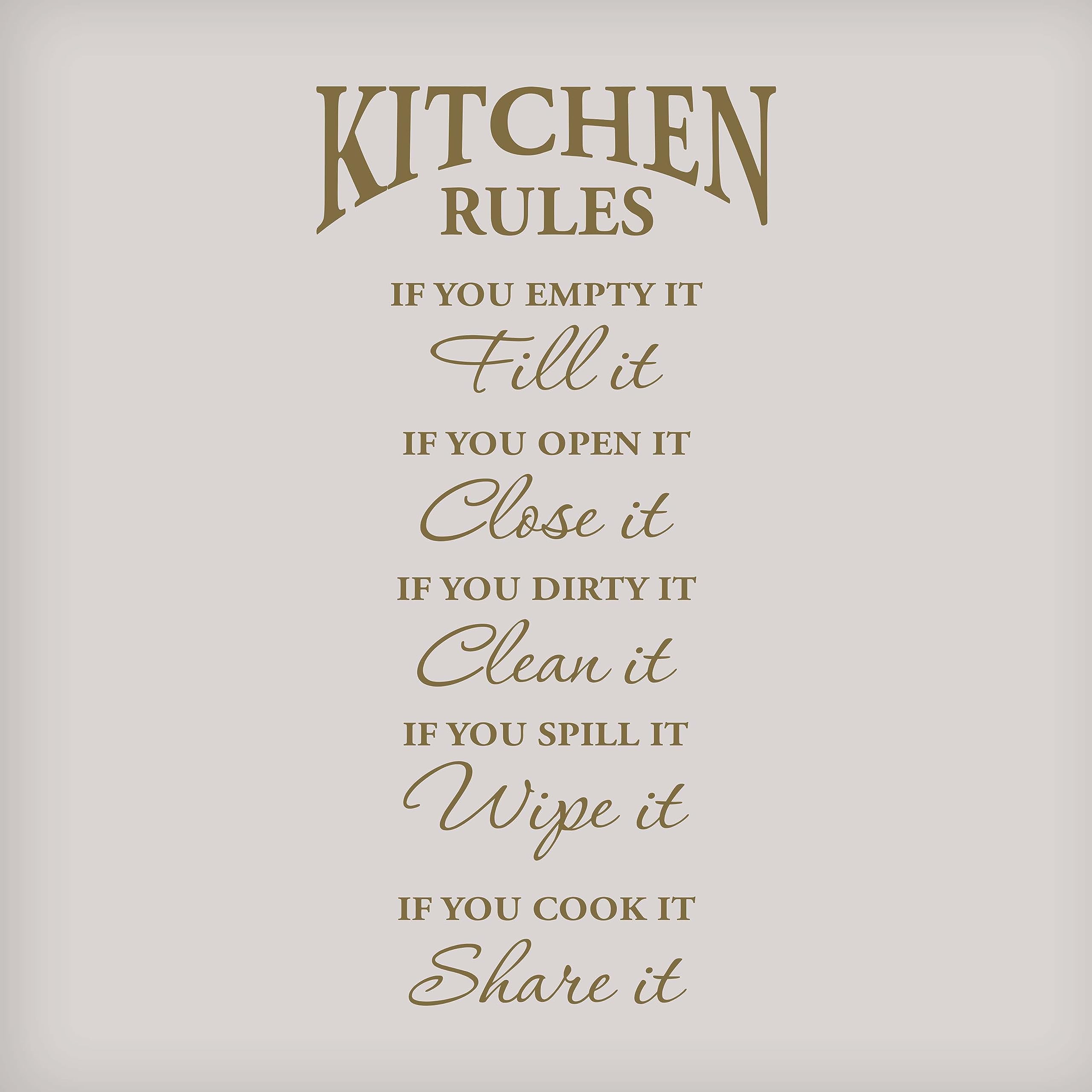 Kitchen Rules Wall Decal Sticker - Gold Vinyl Quote Art for Home Decor | Motivational Kitchen Wall Decals | Removable Wall Stickers | Perfect for Farmhouse, Modern & Apartment Kitchens