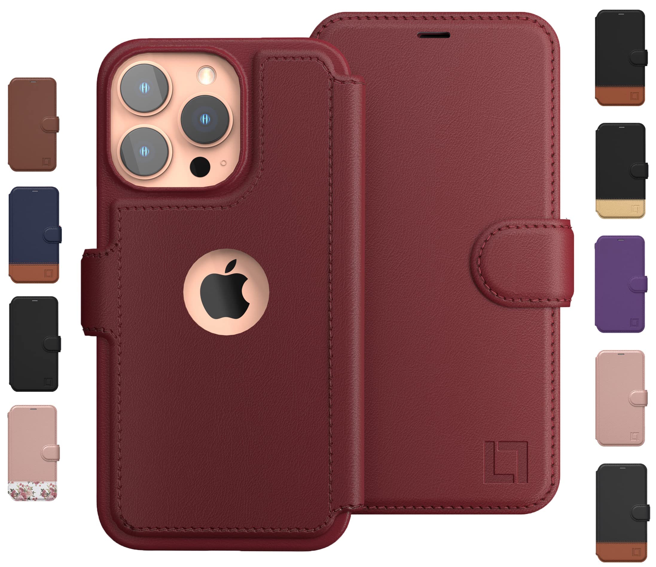 LUPA Legacy iPhone 13 Pro Max Wallet Case with Card Holder - Slim & Durable Faux Leather Folio Cover for Women & Men - Burgundy - Perfect for Everyday Use, Travel & Business Meetings