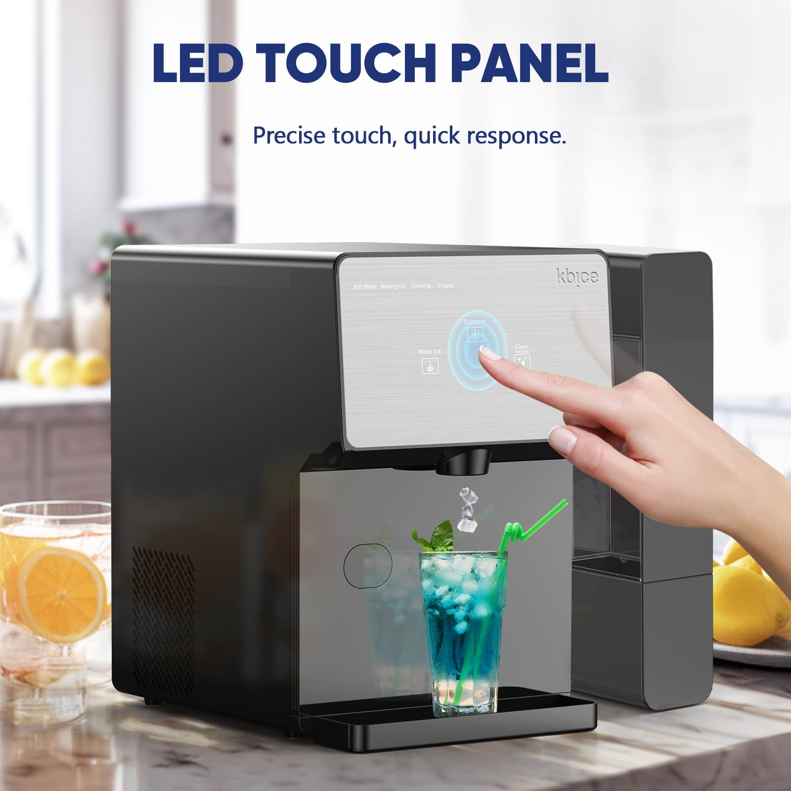 Portable 3.0 Countertop Nugget Ice Maker - 32lbs/24Hrs Soft Chewable Ice, LED Touch Panel & Self-Cleaning Function with Automatic Dispensing - Perfect for Home, Office, RV, and Outdoor Parties