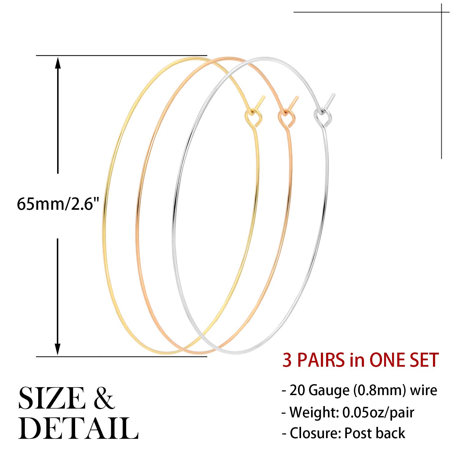 3 Pairs Thin Extra Large Hoop Earrings Set - 18k Gold Plated Lightweight Stainless Steel, Fashion Huge Gold Hoops for Women, Big Geometric Round Minimalist Jewelry | Perfect for Parties, Date Nights & Everyday Wear