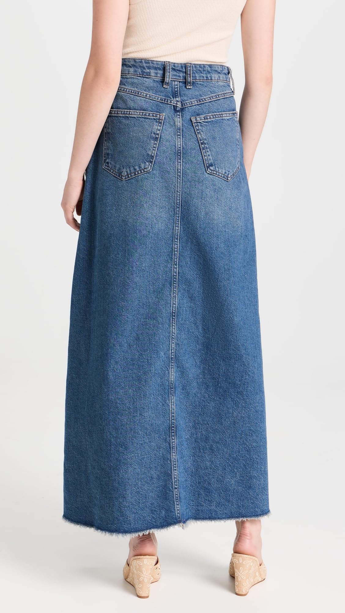 Free Women's Come As You Are Denim Maxi Skirt - Boho Chic Long Denim Skirt for Women, High Waisted A-Line Maxi Skirt with Side Slits - Perfect for Music Festivals, Beach Vacations & Casual Outings
