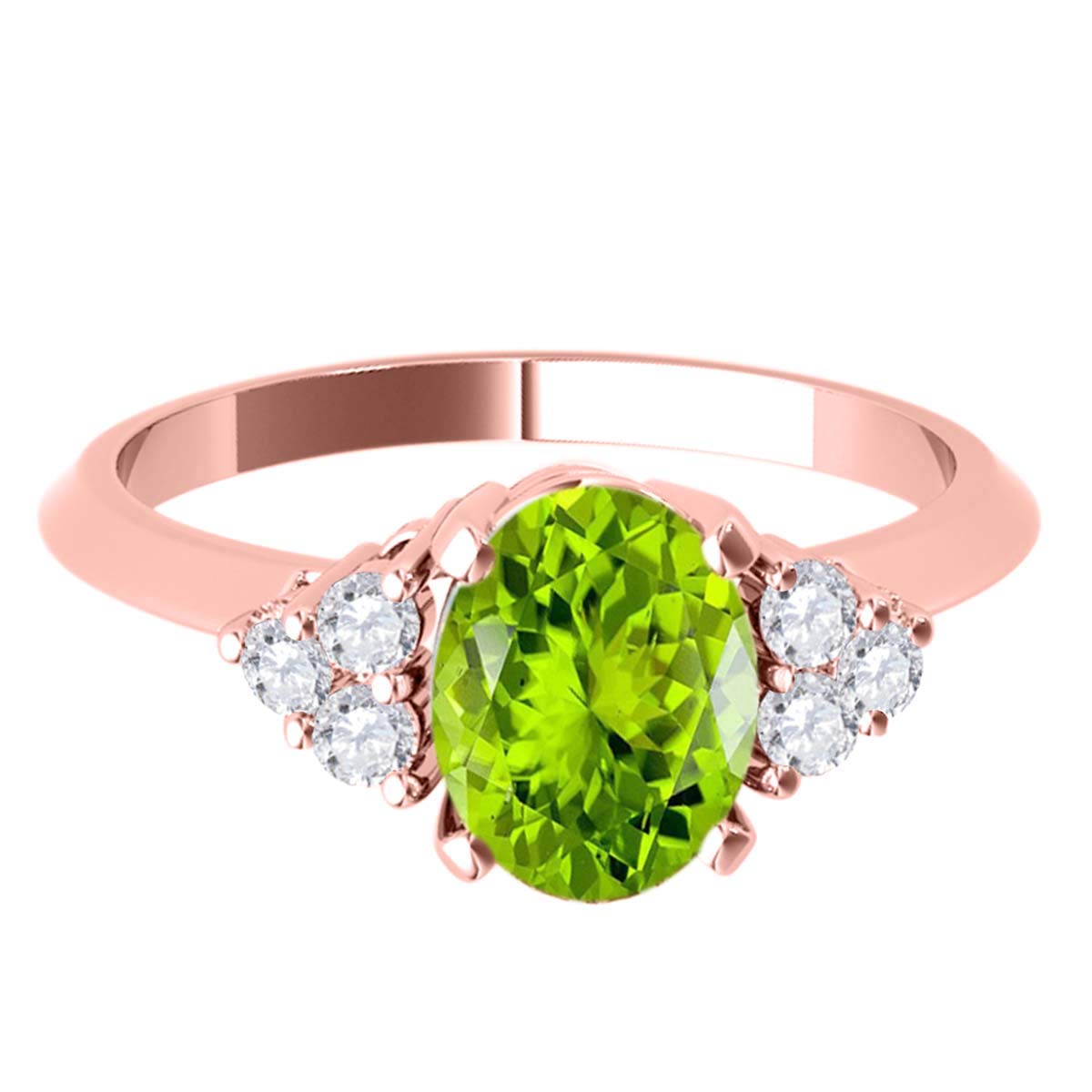 1.55 Carat 10K Rose Gold Peridot & White Diamond Seven Stone Ring - Elegant Valentine's Day Gift for Her, Anniversary Present, Bridal Jewelry, Engagement Ring Alternative