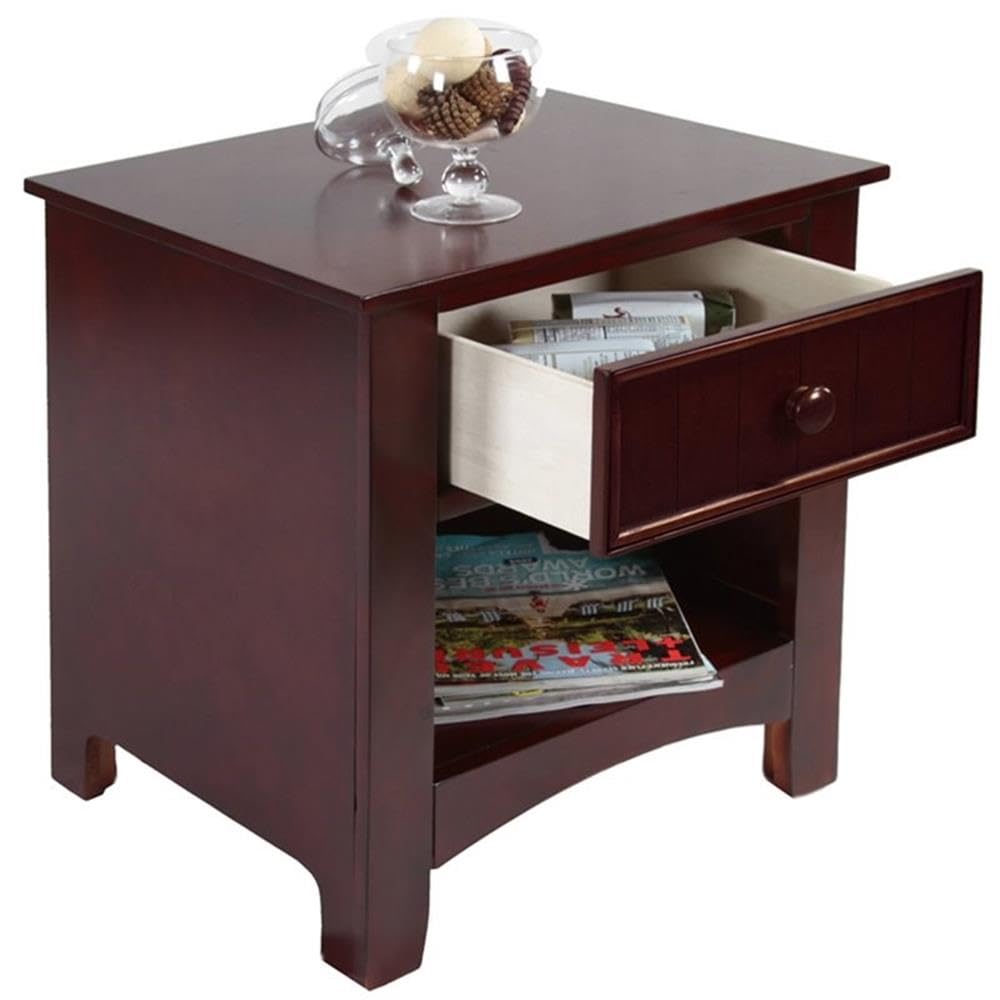 BOWERY HILL Cherry Wood Nightstand - 1-Drawer Transitional Bedside Table with Solid Wood Construction - Perfect for Bedroom, Guest Room & Small Space Furniture
