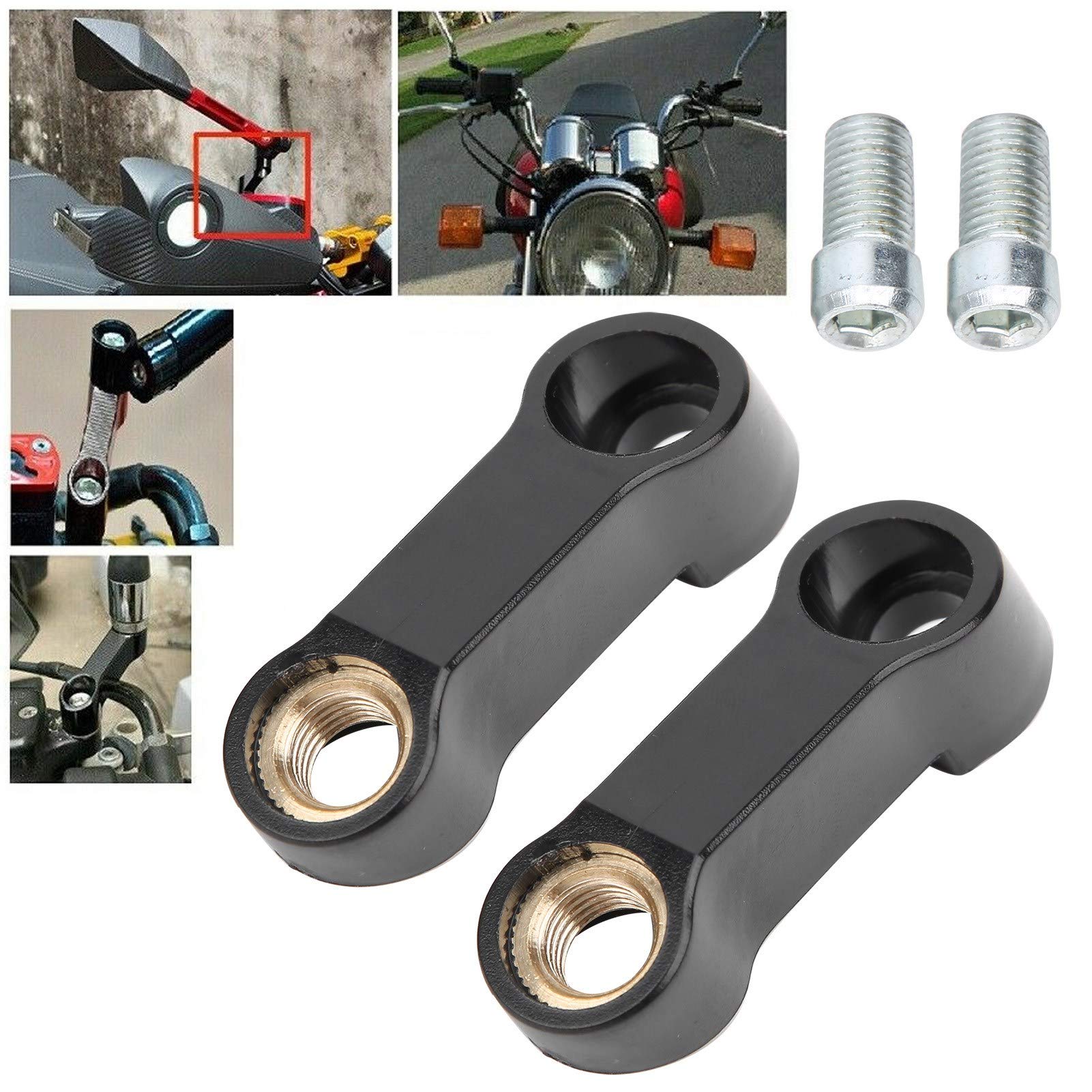 Universal M10 Motorcycle Mirror Extenders - 2pcs 0.4in Plastic Riser Spacers & Extension Adapters for Enhanced Visibility - Perfect for Harley, Honda, Yamaha & More - Ideal for Touring, Commuting & Highway Riding