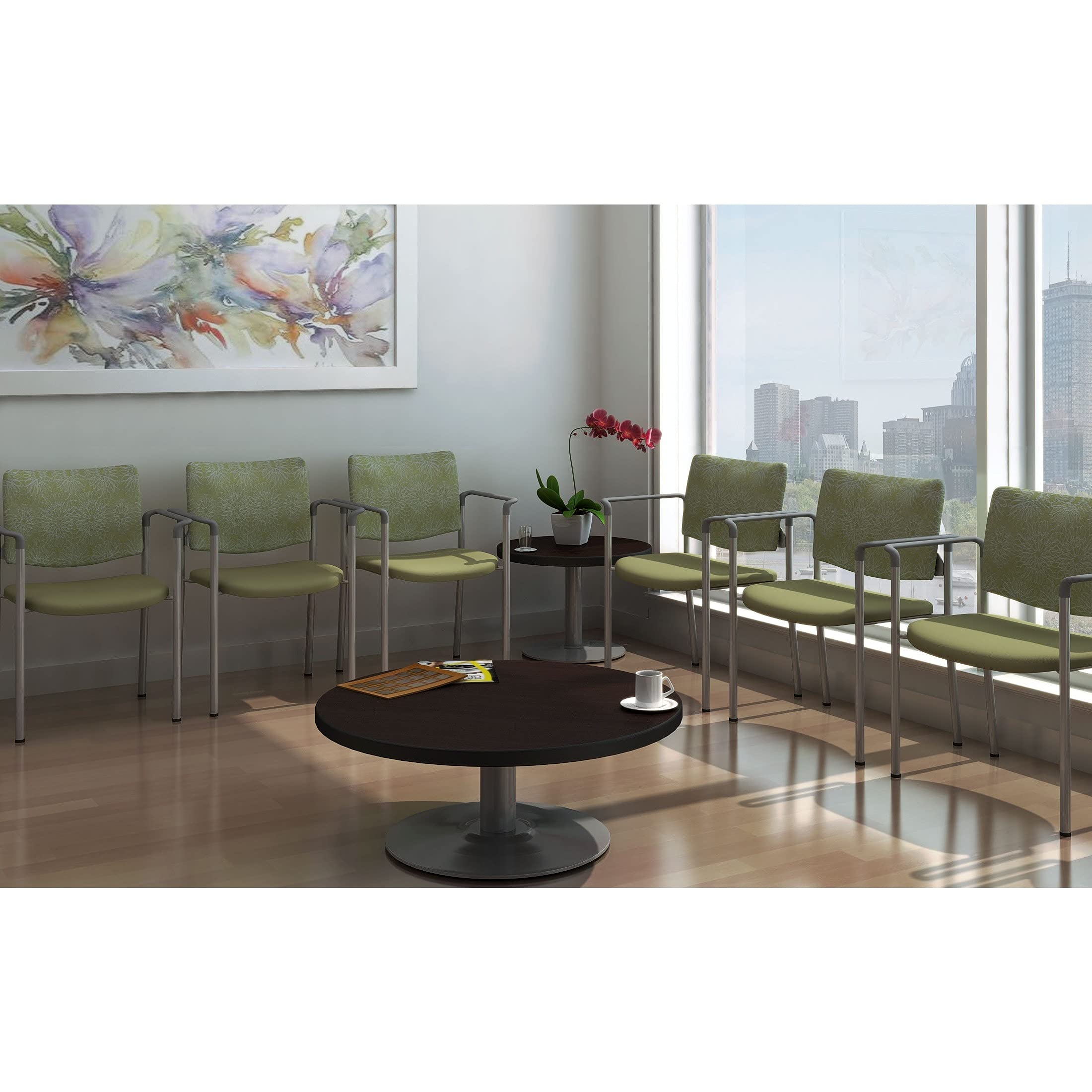 Evolve Series Guest Chair with Arms - Wood Back & Casters - Black Fabric & Chocolate Finish - Perfect for Office, Conference Room & Home Workspace
