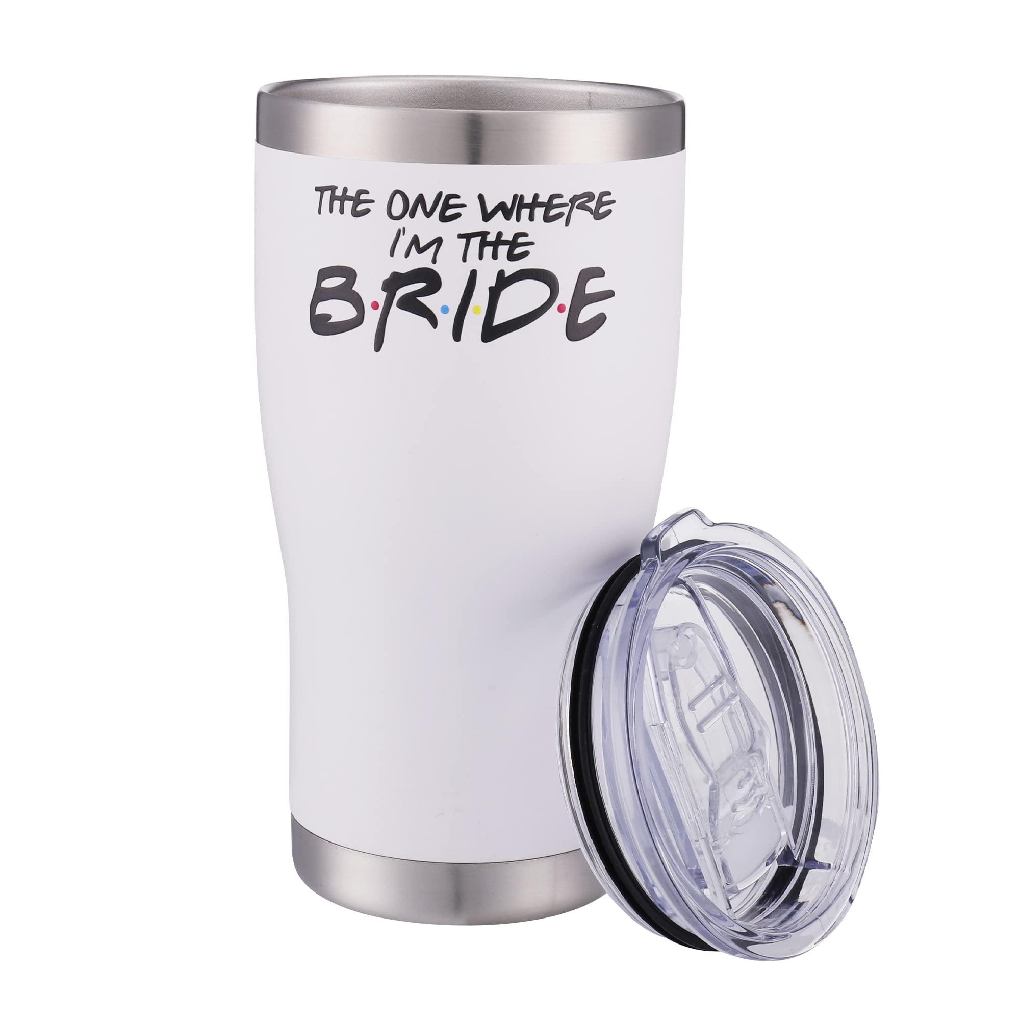 Misty Hawk 20oz Vacuum Insulated Stainless Steel Tumbler with Lid and Straw - Wedding Gift for Bride, Bridal Shower, Bachelorette Party, Honeymoon Travel Cup (White)