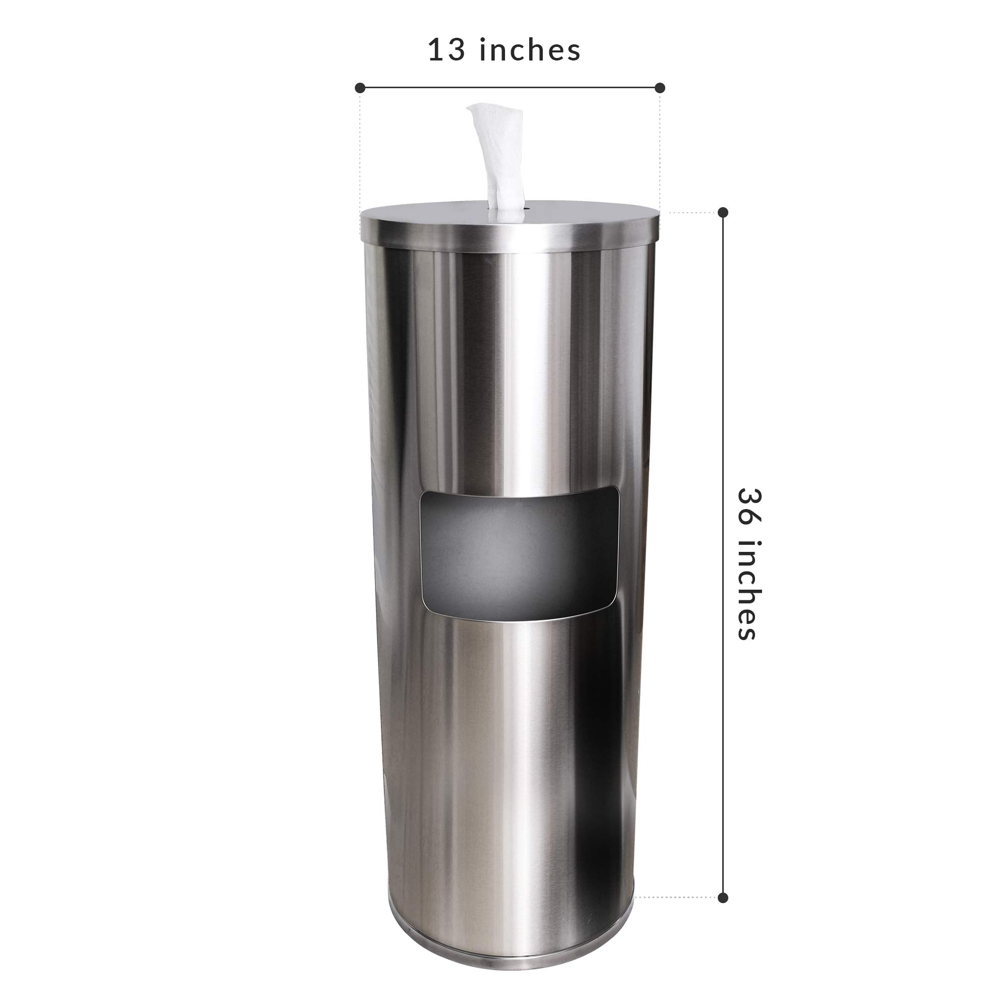Stainless Steel Floor Stand Wipe Dispenser with Built-in Trash Can - Sanitizing & Disinfecting Wipe Refill Roll Holder - Heavy Duty Commercial Use for Gyms, Schools, Offices, Hospitals & Public Facilities - Ideal for Hygiene Maintenance & High-Traffic Areas