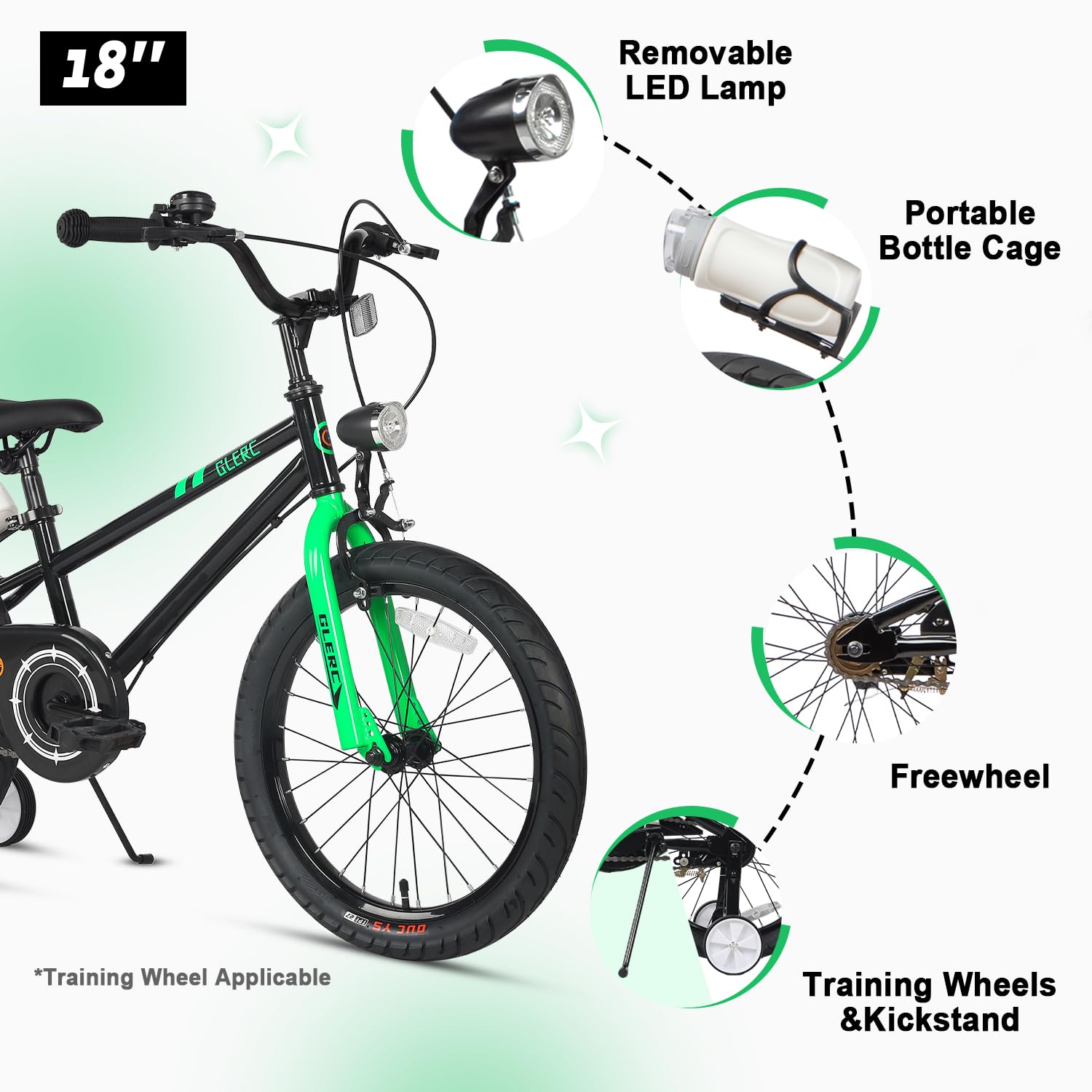 Fantasy 12 14 16 18 20 Inch Kids Bicycle for Boys & Girls Ages 2-14 Years - Adjustable Training Wheels, Water Bottle Holder & LED Headlight - Multiple Color Options - Perfect for Neighborhood Rides, Park Adventures & Learning to Bike
