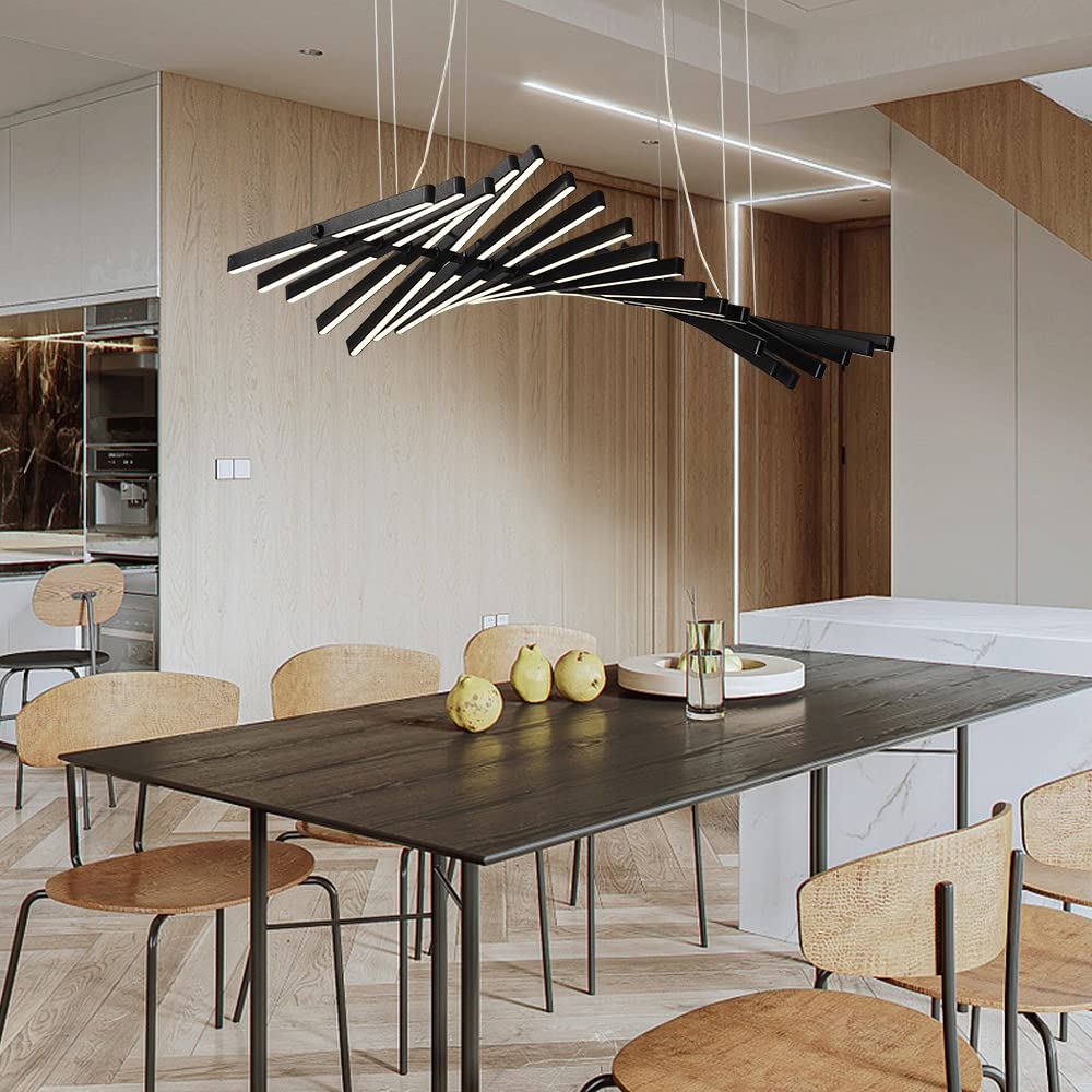 Modern Designer Chandelier - Dimmable LED Pendant Light with Remote Control, 20-Light Black Hanging Lamp for Kitchen Island & Dining Room | Perfect for Contemporary Home Decor & Restaurant Lighting