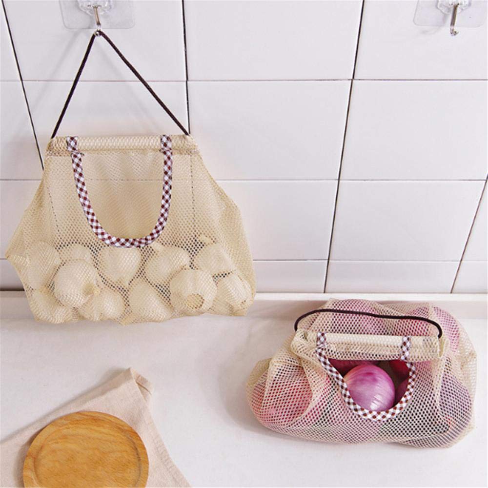 5PCS Breathable Hanging Mesh Storage Bags for Potatoes, Onions, Garlic - Reusable Kitchen Organizer for Fruits & Vegetables - Perfect for Pantry, Grocery Storage & Home Organization