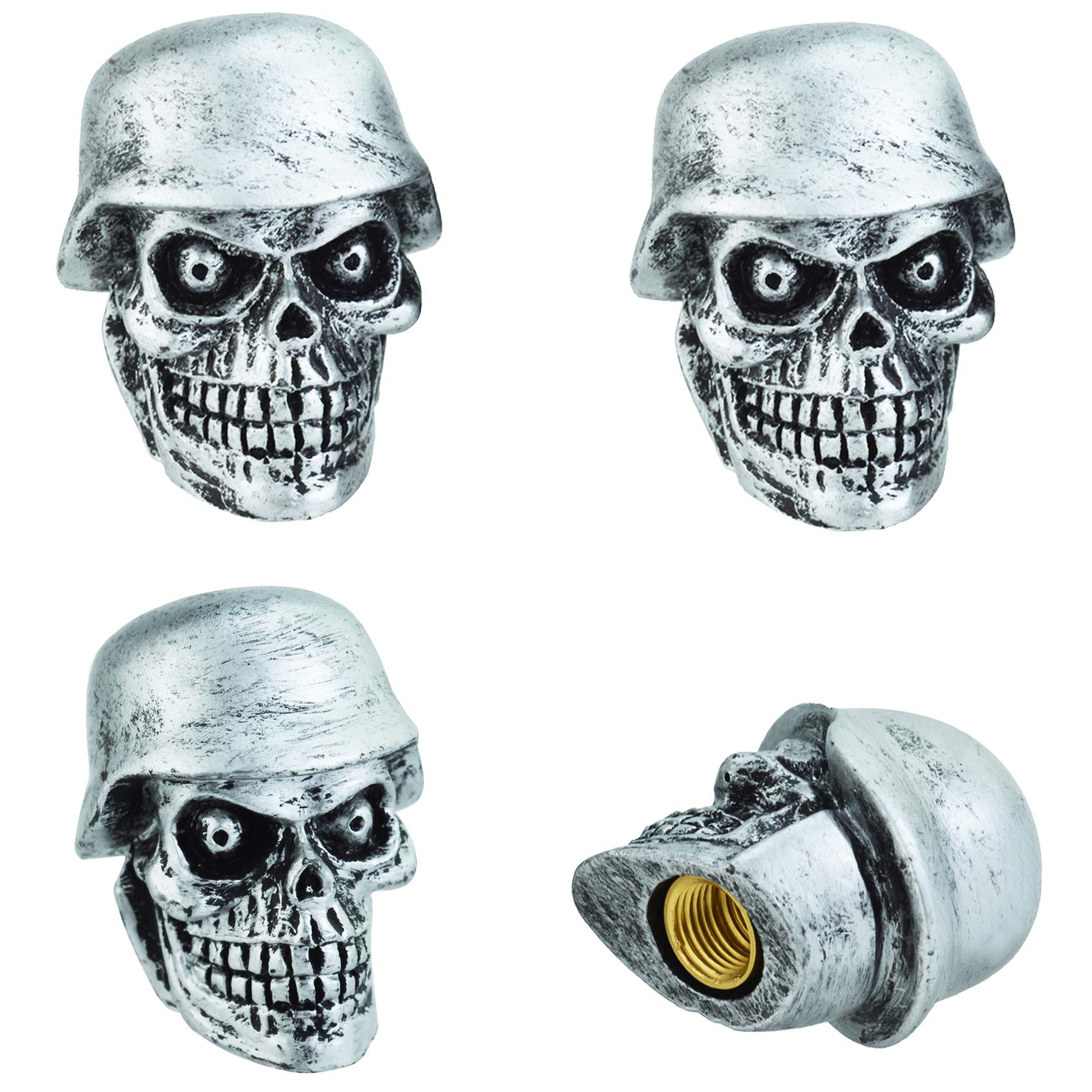 Abfer Skull Tire Valve Stem Caps - Universal Fit for Cars, Trucks, Motorcycles & Bikes - Silver Air Pressure Valve Cover (Set of 4) - Durable Wheel Rim Accessories for Customization & Off-Road Vehicles
