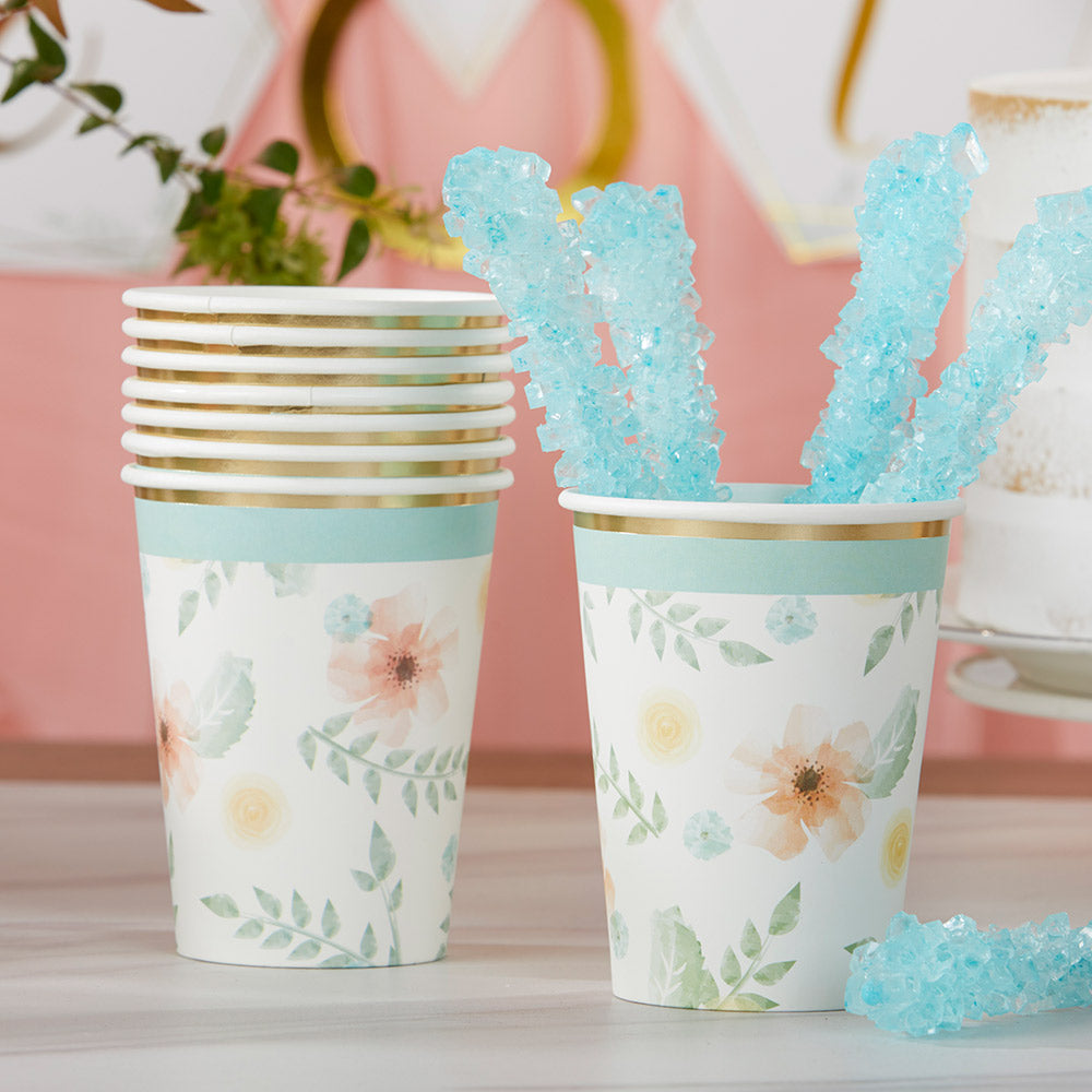 16-Pack Geometric Floral Design 8 oz Disposable Paper Cups - Perfect for Parties, Weddings, and Home Decor