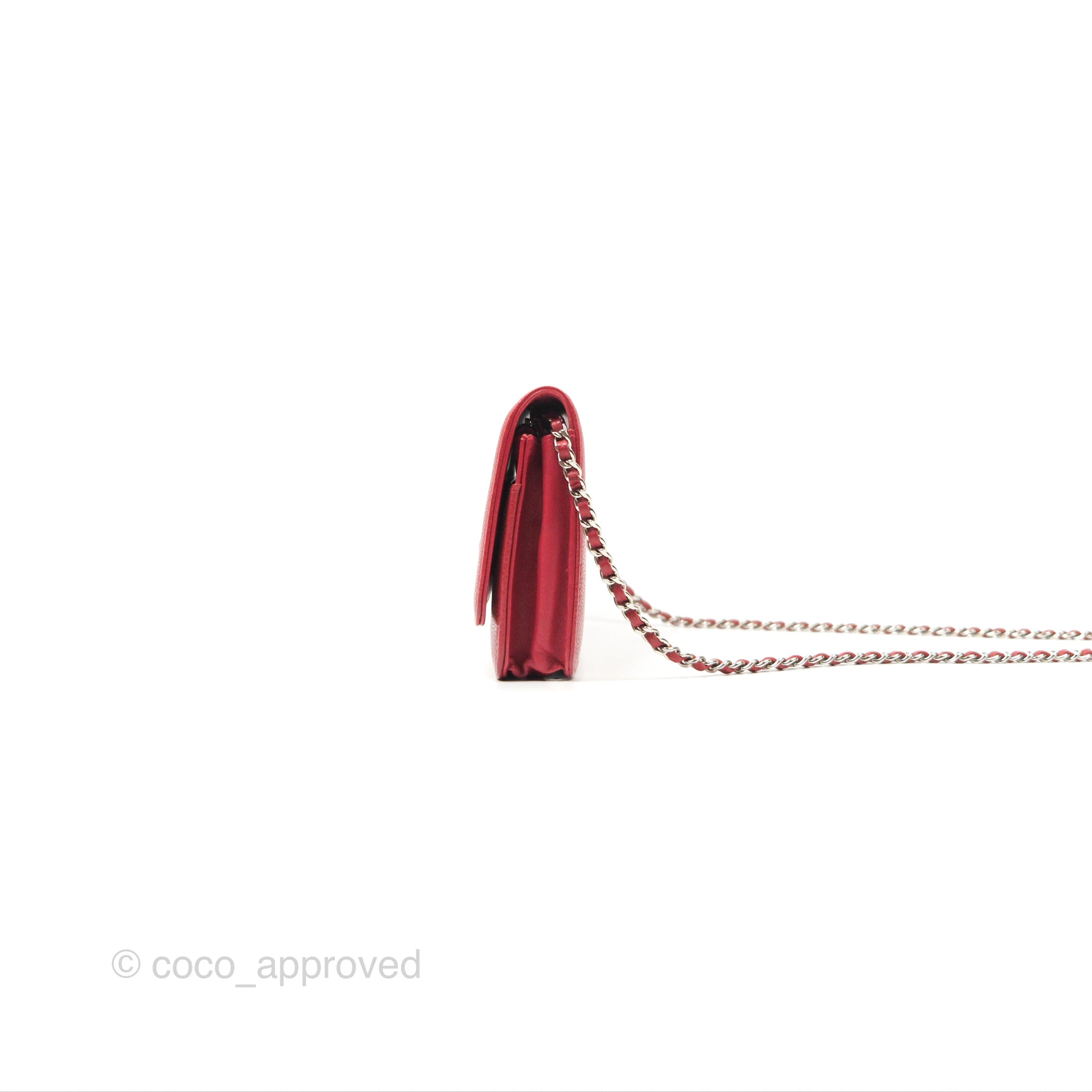 Chanel CC Wallet On Chain WOC Crossbody Bag - Red Caviar Leather with Silver Hardware | Perfect for Evening Events, Parties & Date Nights