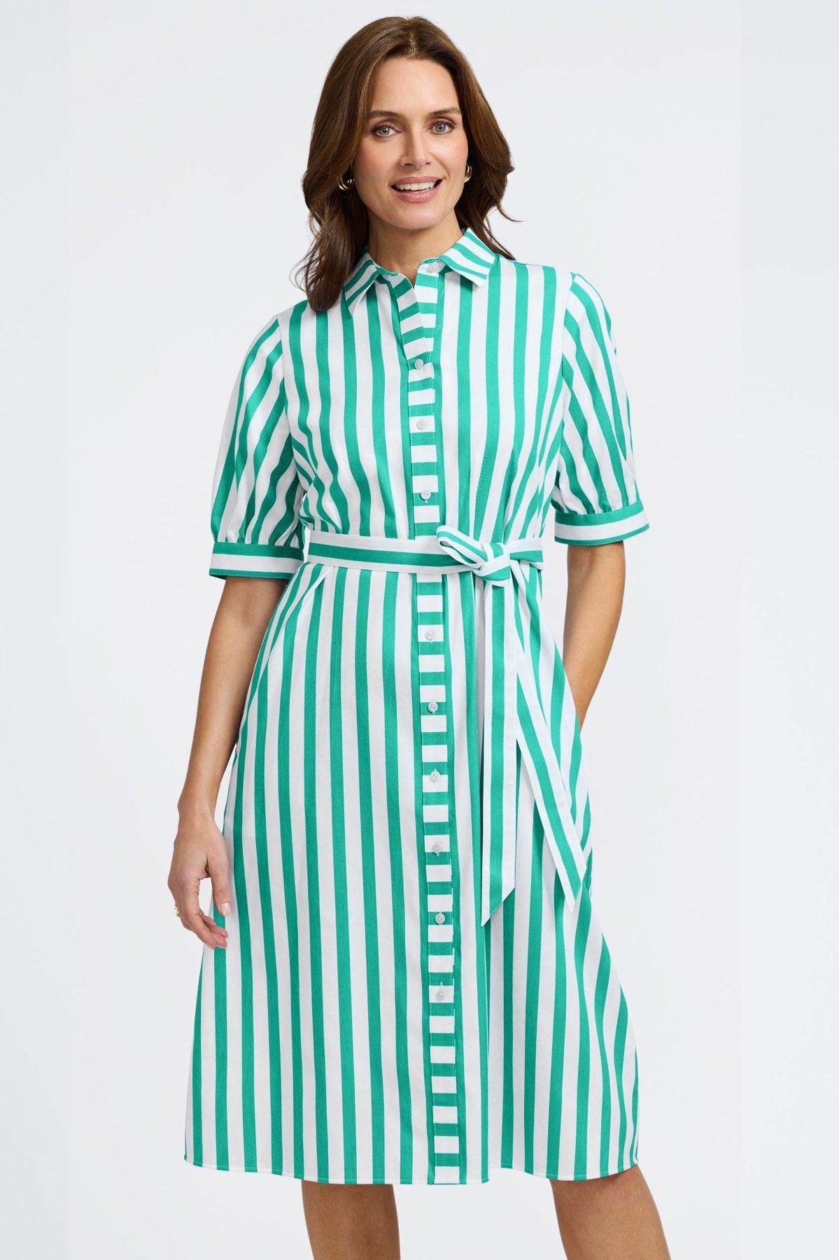 Elegant Esther Springtime Stripe Elbow Sleeve Dress for Women | Floral Print Summer Dress | Perfect for Garden Parties, Brunch & Date Nights