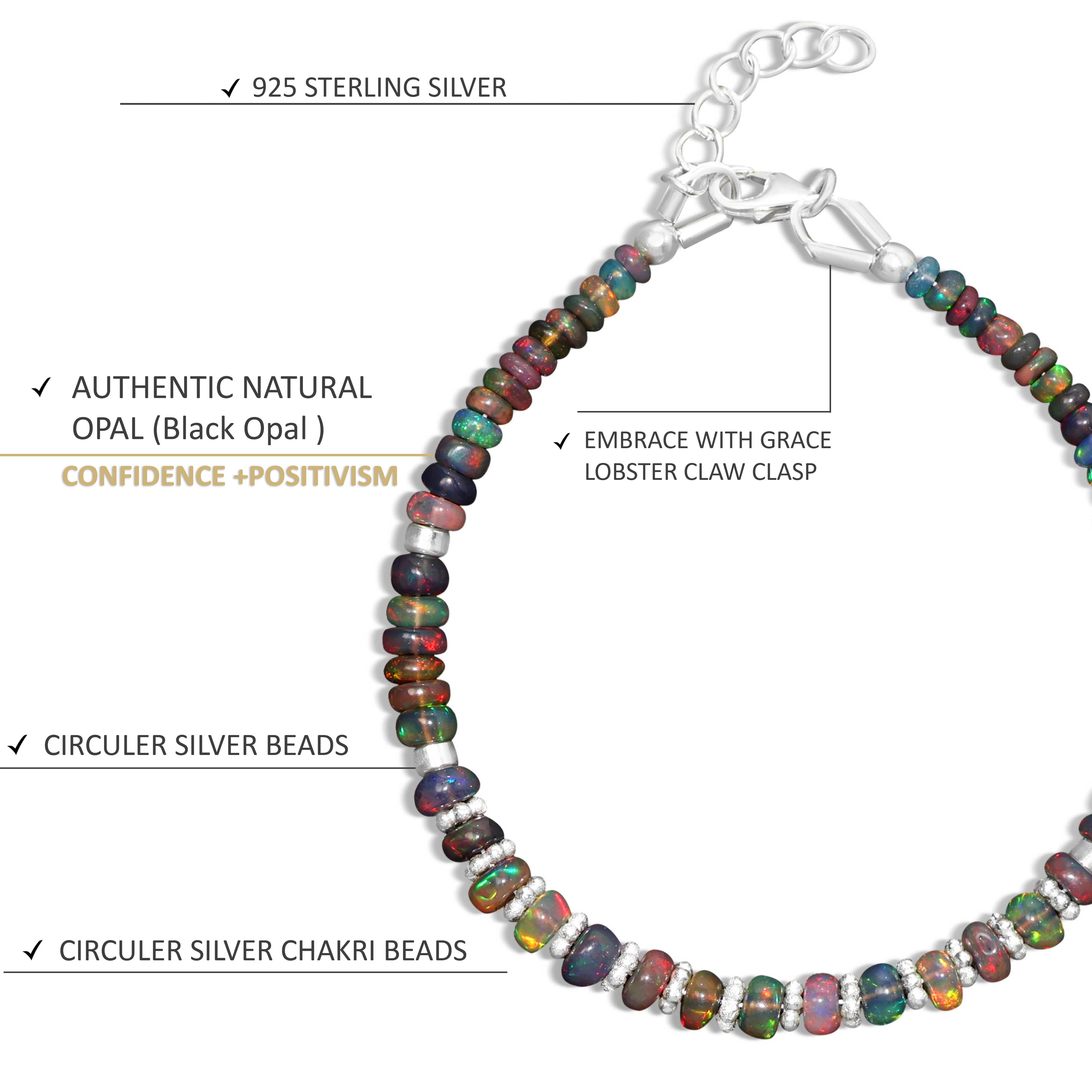 Natural Black Opal Rondelle Beaded Bracelet - Handmade Gemstone Jewelry for Women - Perfect for Boho Style, Gift Giving & Everyday Wear