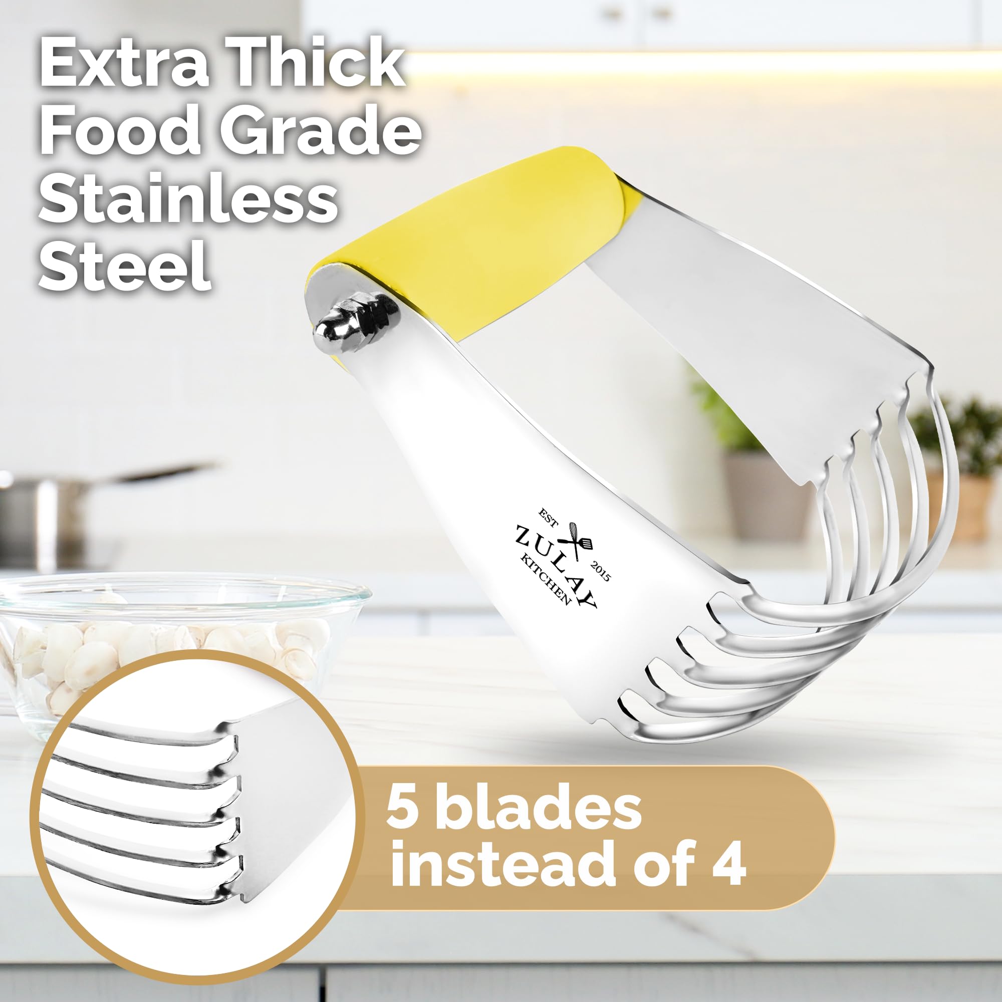 Zulay Kitchen Stainless Steel Dough Blender - Heavy Duty Pastry Cutter with 5 Blades, Butter Cutter for Baking Pies, Cookies, Biscuits & Pastries - Perfect for Home Bakers & Professional Chefs (Yellow)