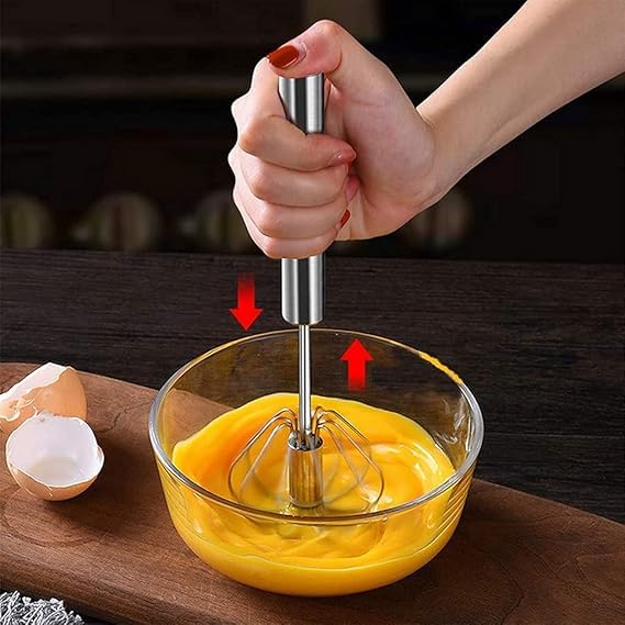 Florisca® Stainless Steel Hand Push Whisk - Semi-Automatic Egg Beater & Milk Frother for Baking, Cooking & Coffee Making - Perfect for Mixing, Whisking & Blending Eggs, Batter & Milk Foam