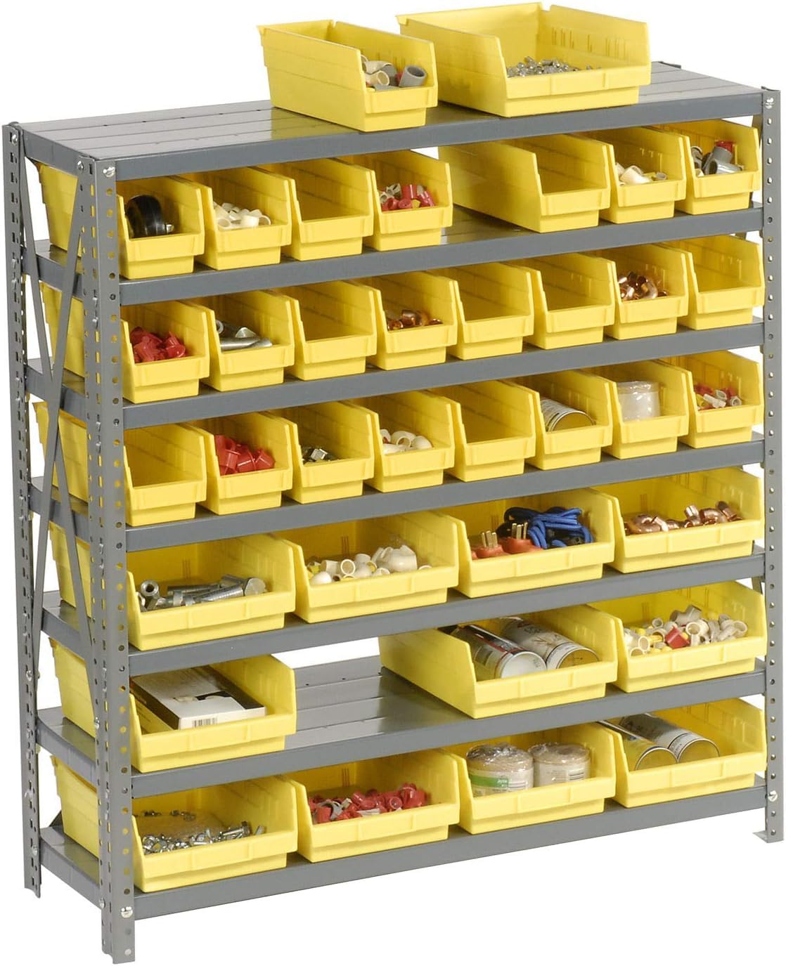 Global Industrial 7-Shelf Steel Storage Rack with 36 Plastic Bins (4
