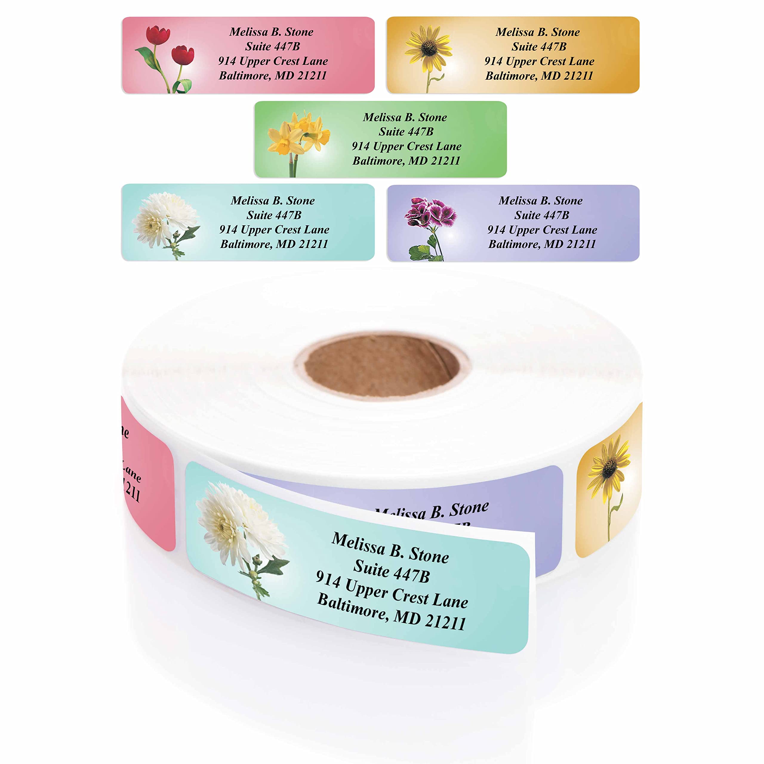 Elegant Garden Blossoms Rolled Address Labels with Plastic Dispenser - Perfect for Wedding Invitations, Greeting Cards & Business Correspondence