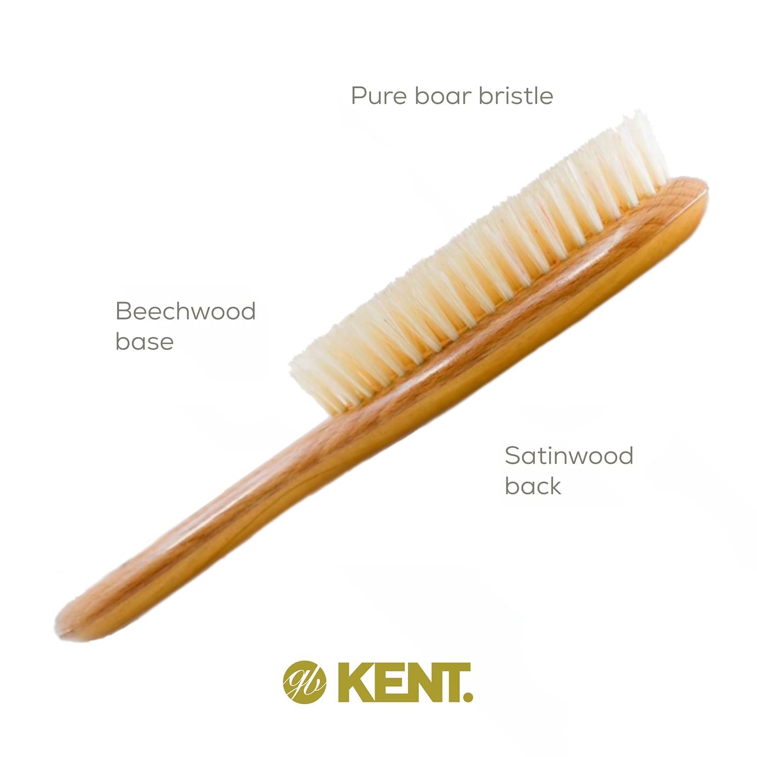Kent Brushes Finest Oval Satin Wood White Bristle Hair Brush for Women - Perfect for Styling, Detangling & Smoothing Hair at Home or Salon