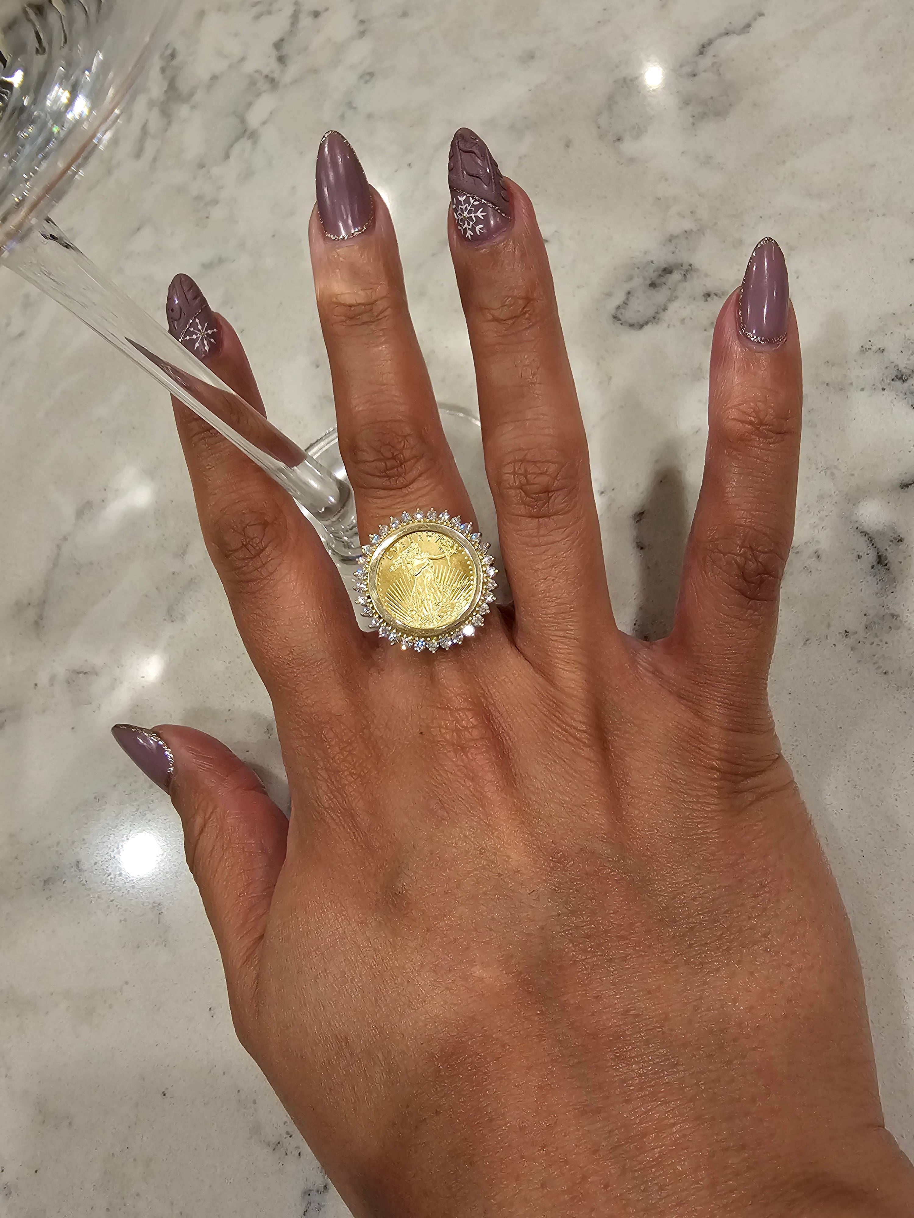 1/10 oz Fine Gold Lady Liberty Coin Ring with Diamond Halo - Elegant Jewelry for Women, Perfect Gift for Anniversary, Birthday & Special Occasions