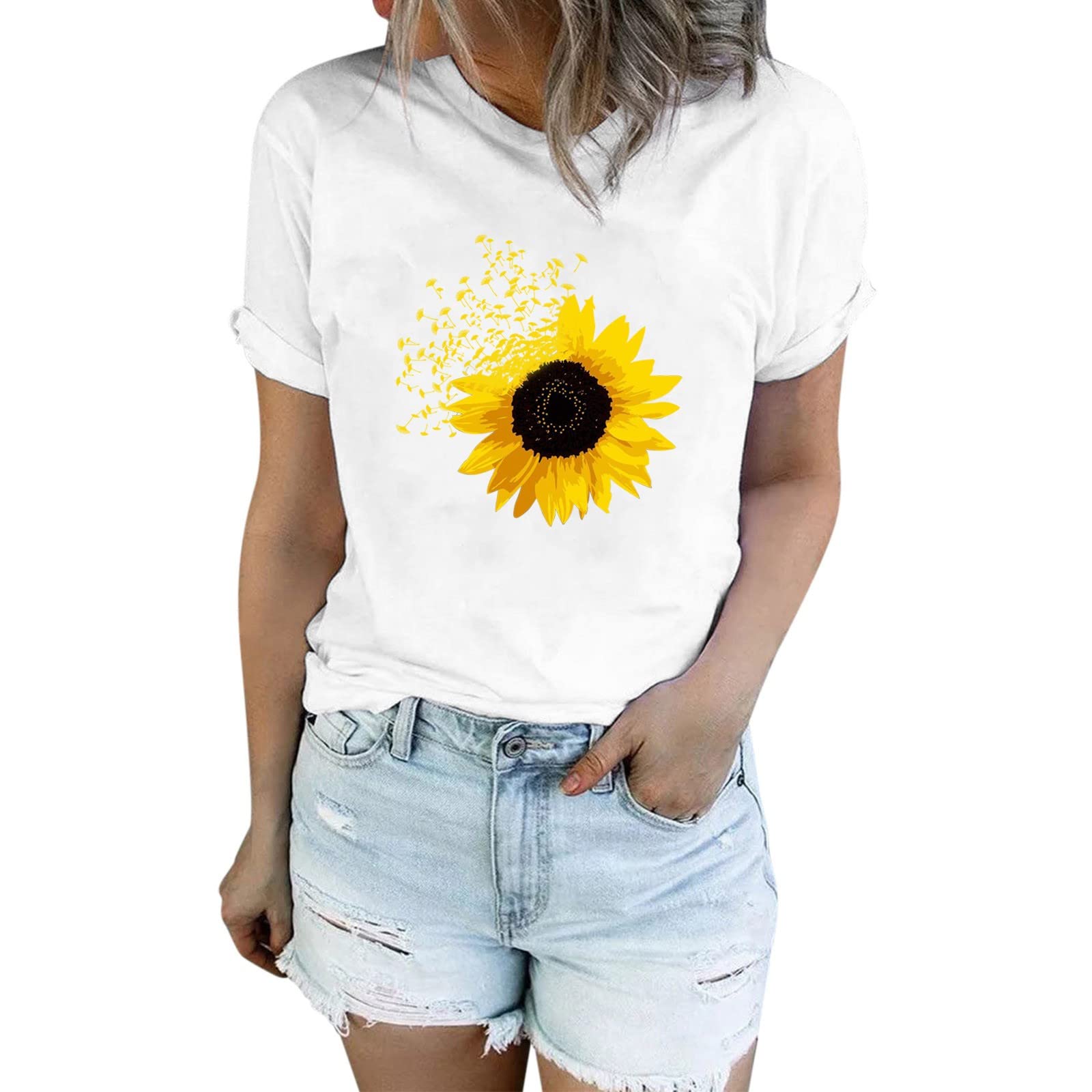 Women's Summer Tops - Flowy Cold Shoulder Short Sleeve Printed Strap Tee Shirt, Loose Tunic Blouse for Beach, Vacation & Casual Outfits