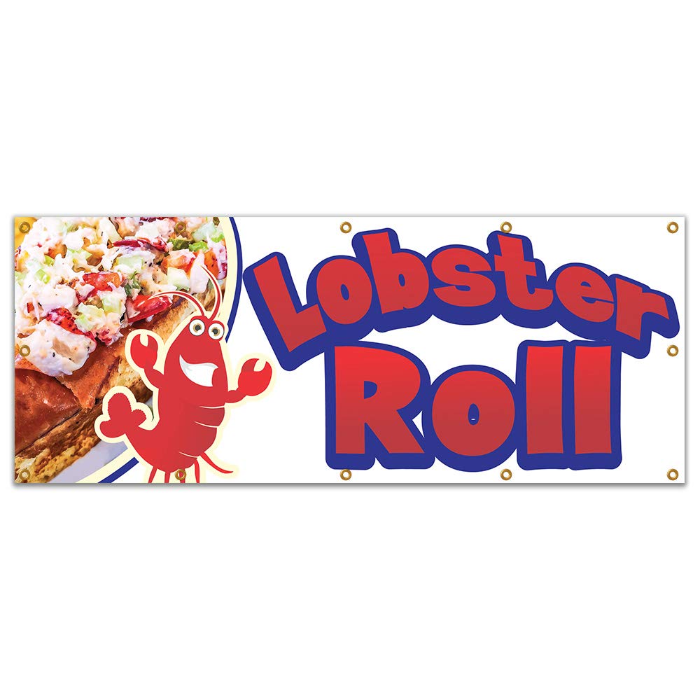Premium 120-Inch Lobster Roll Banner for Concession Stands & Food Trucks - Single-Sided Vinyl Sign - Perfect for Seafood Festivals & Outdoor Events