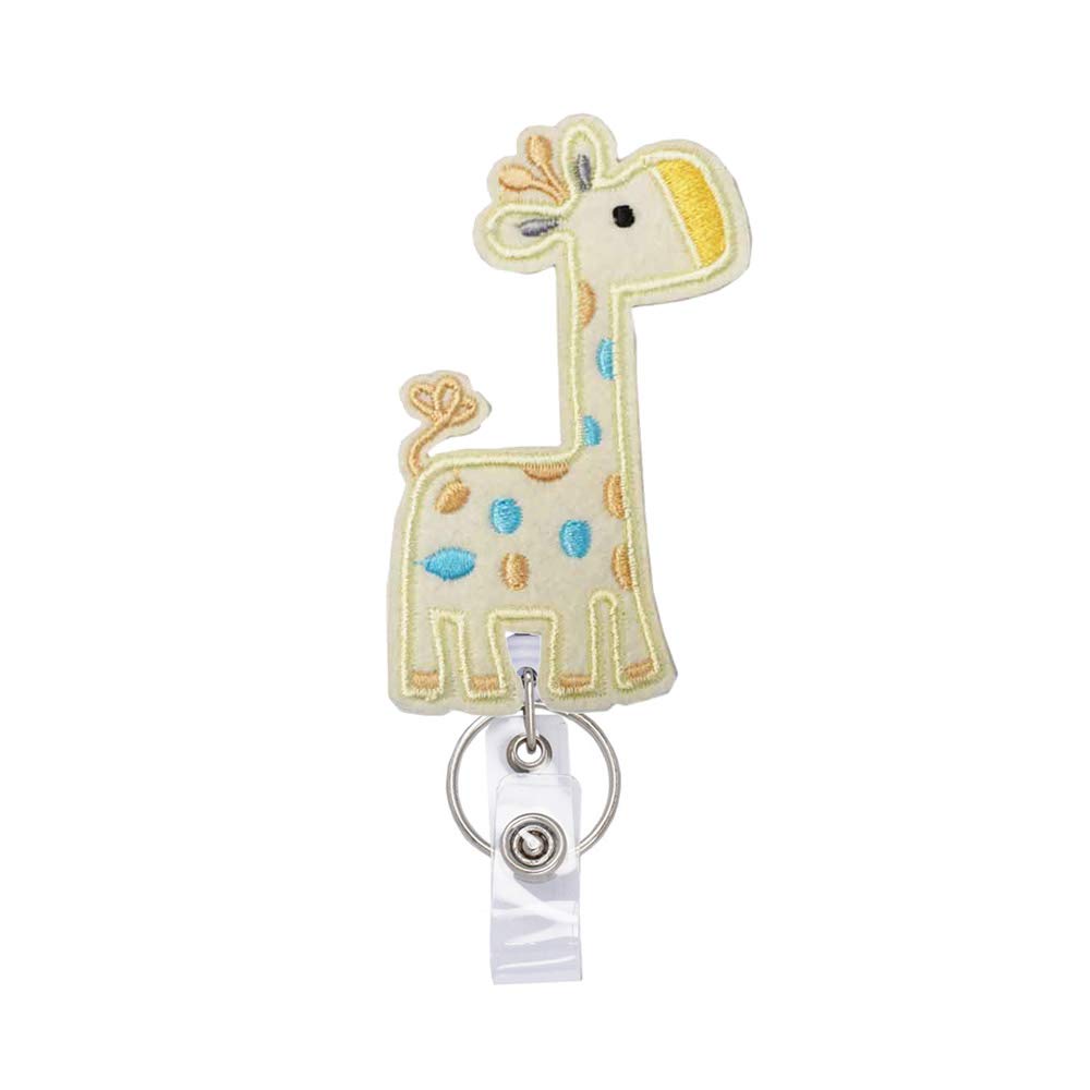Reeleer Cute Yellow Giraffe Badge Reels - Retractable ID Holder with Alligator Clip & Key Ring, 24