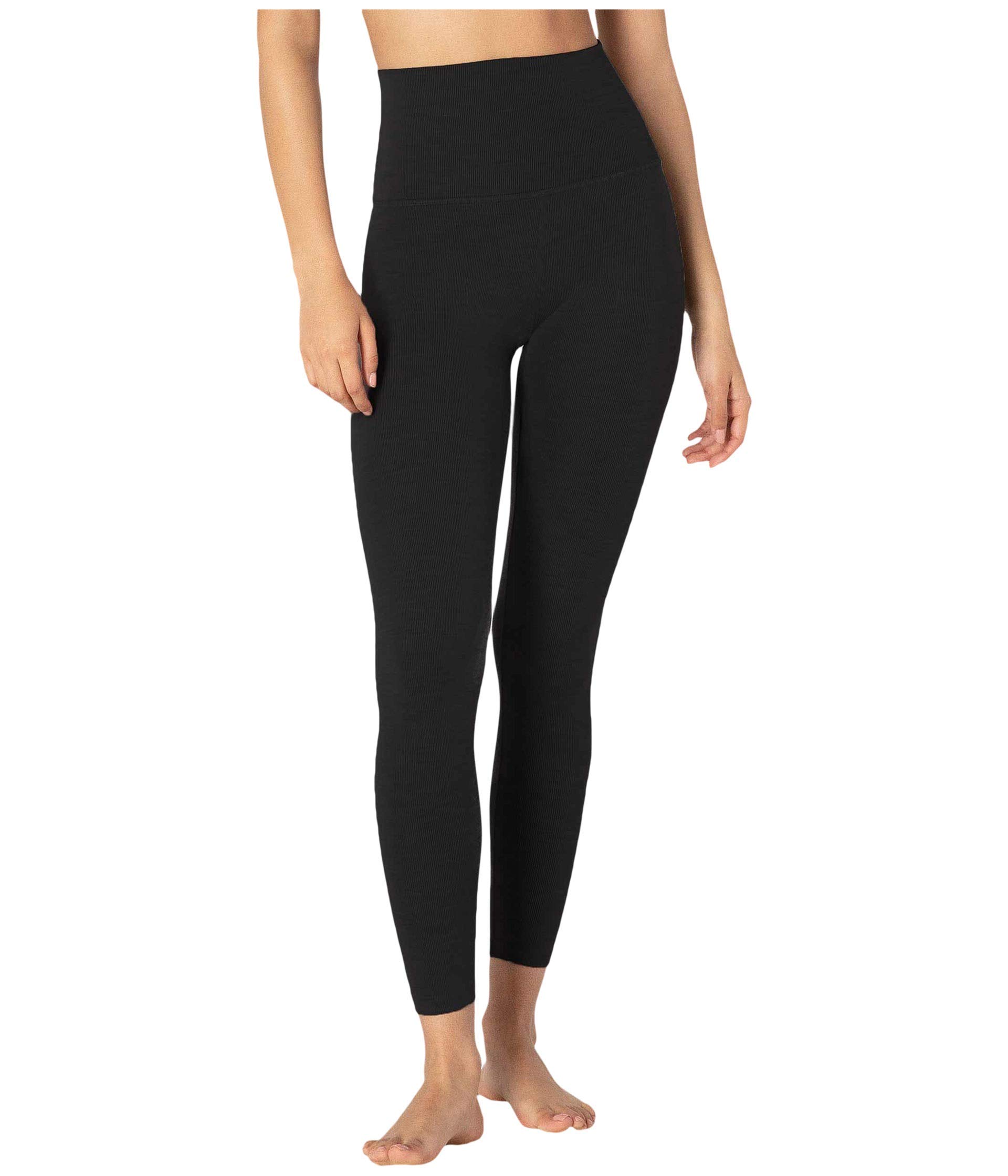 Beyond Yoga Heather Rib High Waisted Midi Leggings for Women - Wide Elastic Waistband, Smooth & Flattering Yoga Pants - Perfect for Workouts, Lounge & Everyday Wear