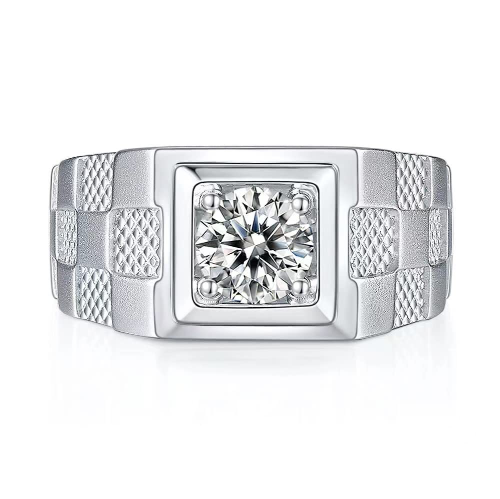 **Men's Moissanite Rings 1/2/3 Carats - Platinum Plated Silver Wedding Band, Engagement & Promise Rings for Him - Perfect for Proposals, Anniversaries & Special Occasions**