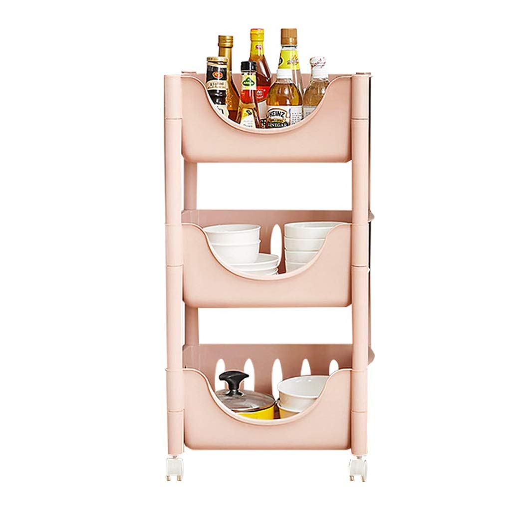 Multi-Layer Stackable Fruit and Vegetable Storage Basket with Wheels - Space Saving Kitchen Shelf Organizer for Pantry, Bathroom, or Garage (Beige)