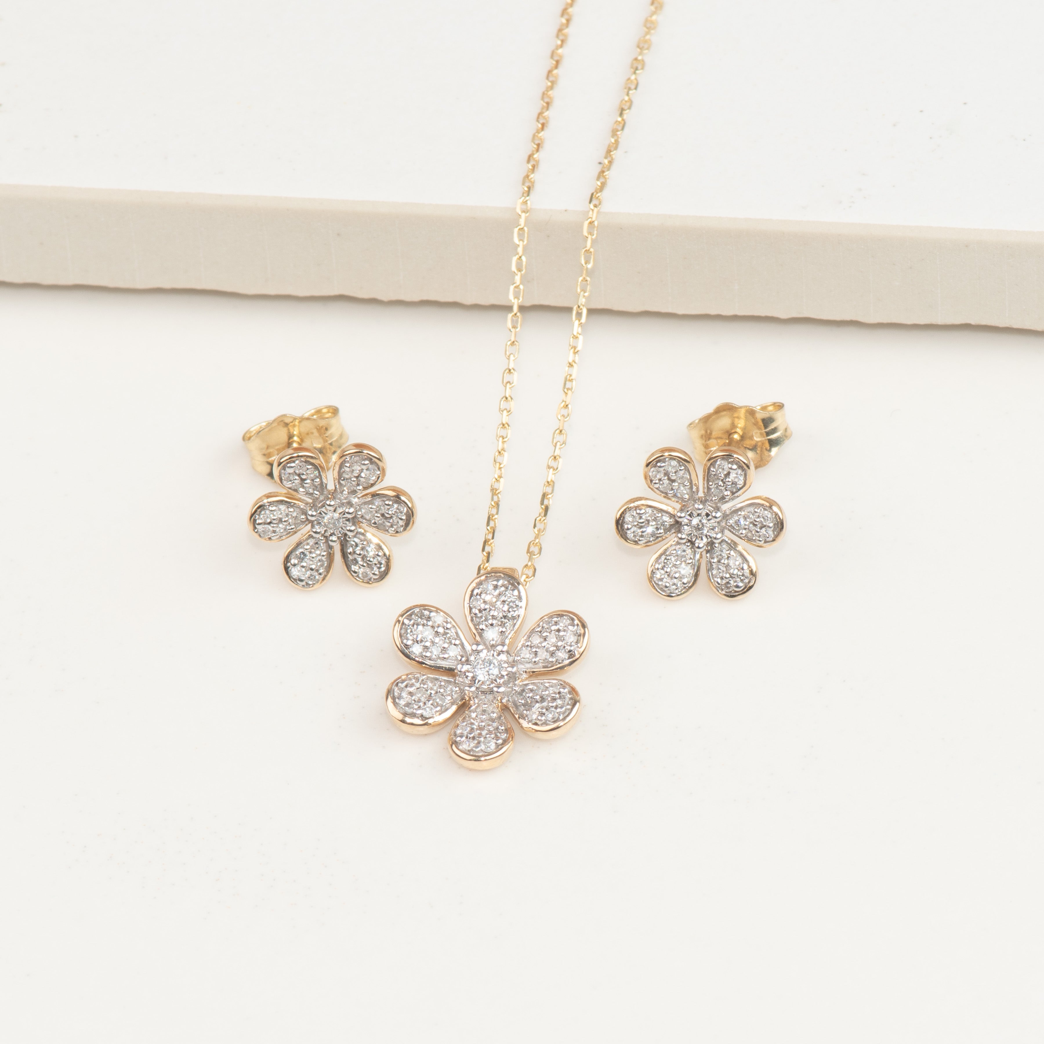 10k Yellow Gold Diamond Flower Earrings - Bezel Set Dainty Floral Studs for Women, Perfect for Weddings, Anniversaries & Everyday Elegance