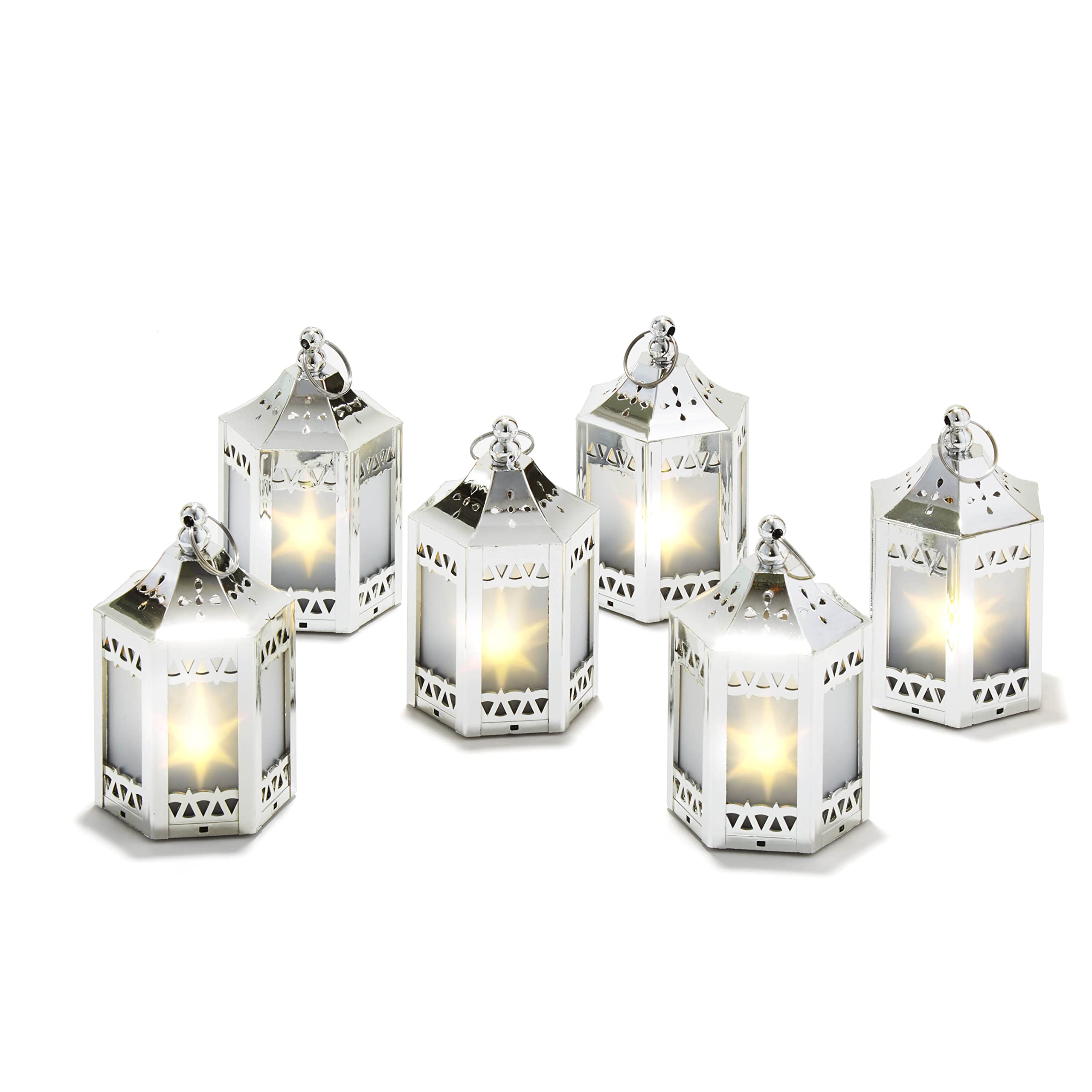 Silver Mini LED Star Lanterns - 6 Pack Battery-Operated Decorative Lanterns for Indoor Christmas Decor, Wedding Centerpieces, Winter Reception & Party Decorations - Perfect for Table Settings, Holiday Displays and Romantic Ambiance Lighting