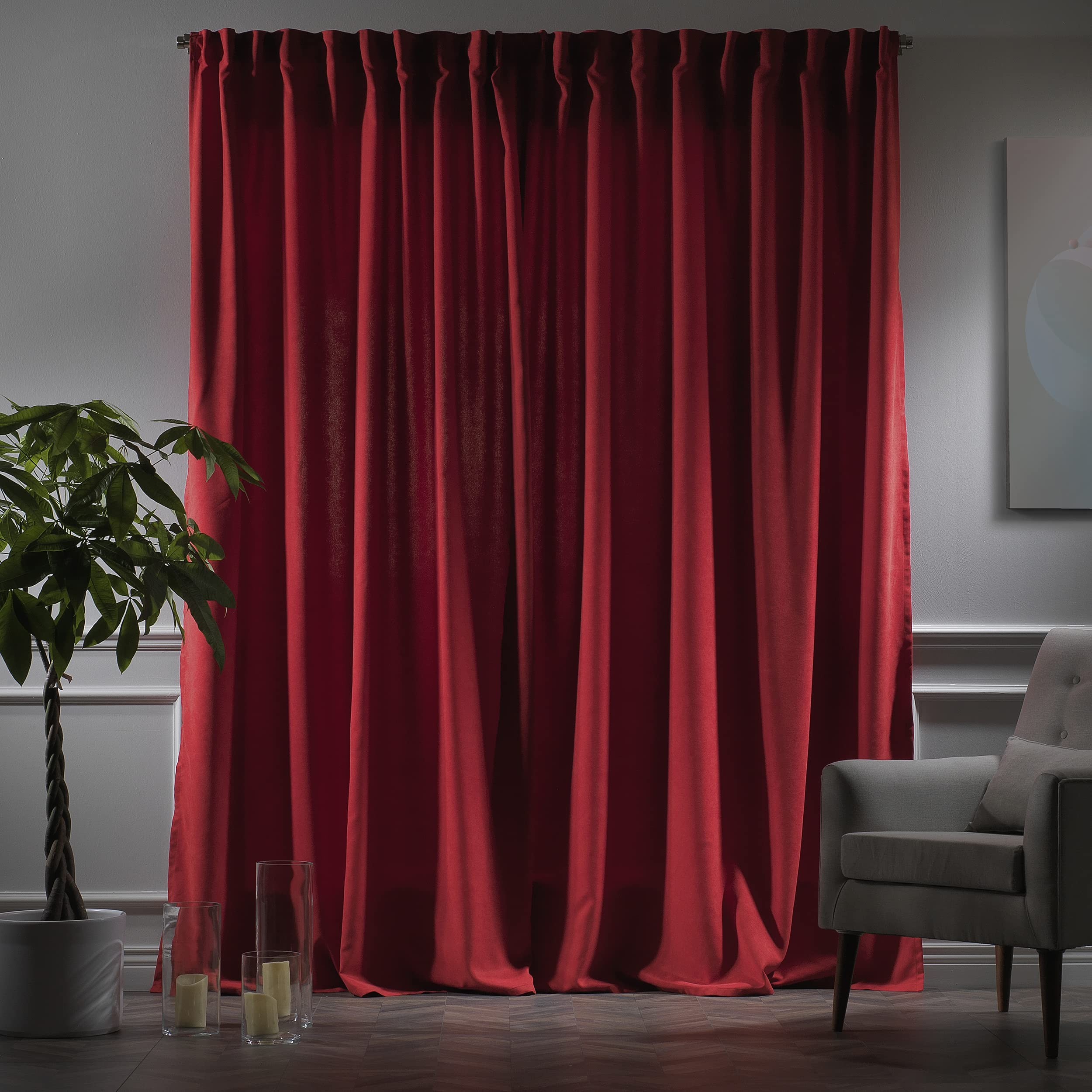 192 Inch Extra Long Red Decorative Curtain Drapes - Single Panel with Back Tab Hanging for Living Room, Bedroom - Made in Turkey (52