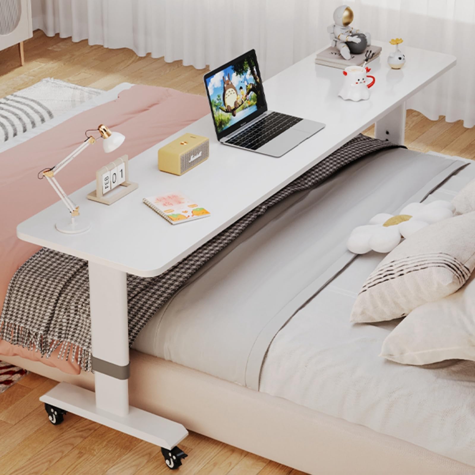 Adjustable Overbed Table with Wheels - Mobile Desk for Laptop & Reading in Bed