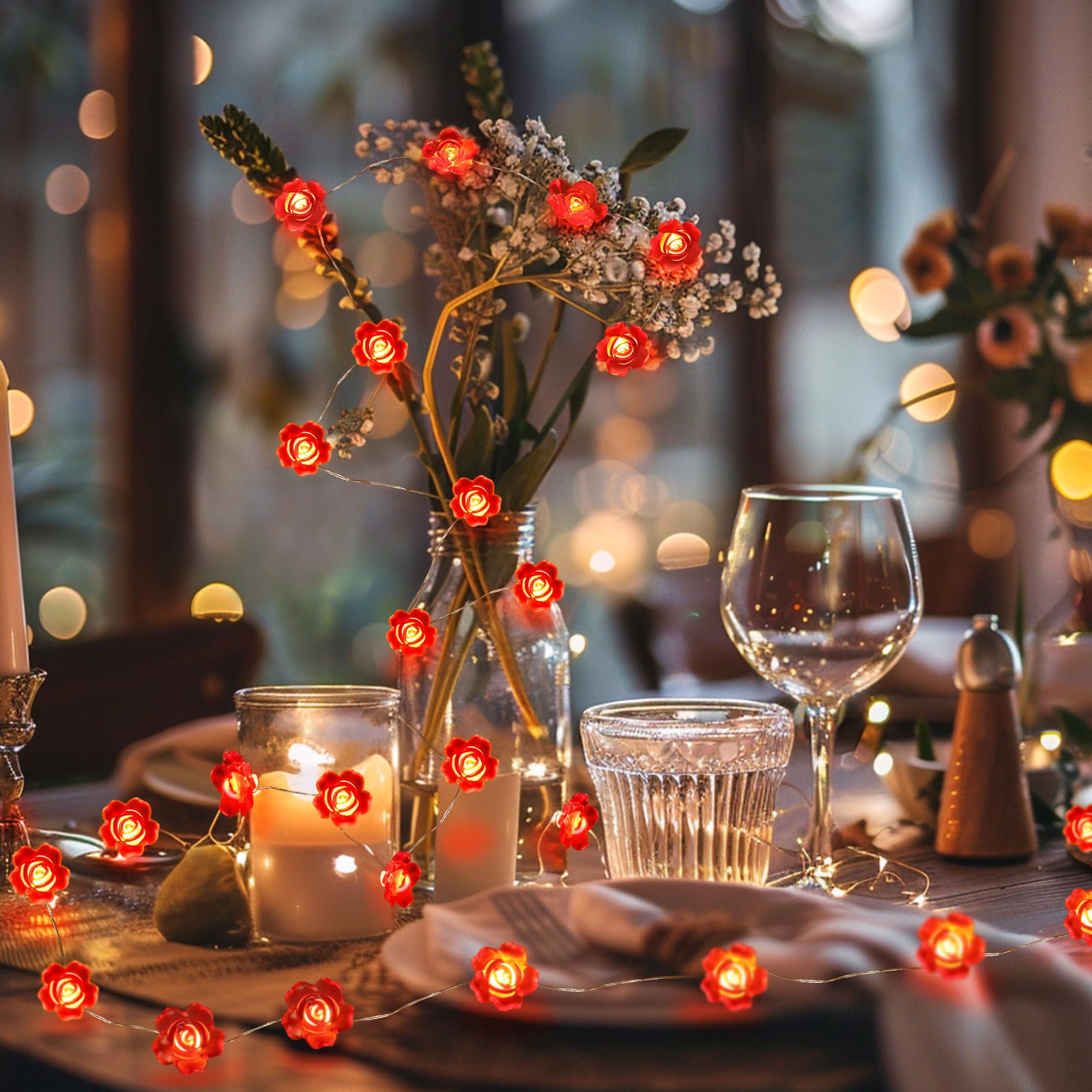 Valentine's Day LED Rose String Lights - 10FT 30 LED Battery Operated Fairy Lights for Indoor Outdoor Decor, Wedding, Party, Home & Room Decoration - Perfect for Romantic Ambiance, Anniversary Gifts & Holiday Lighting