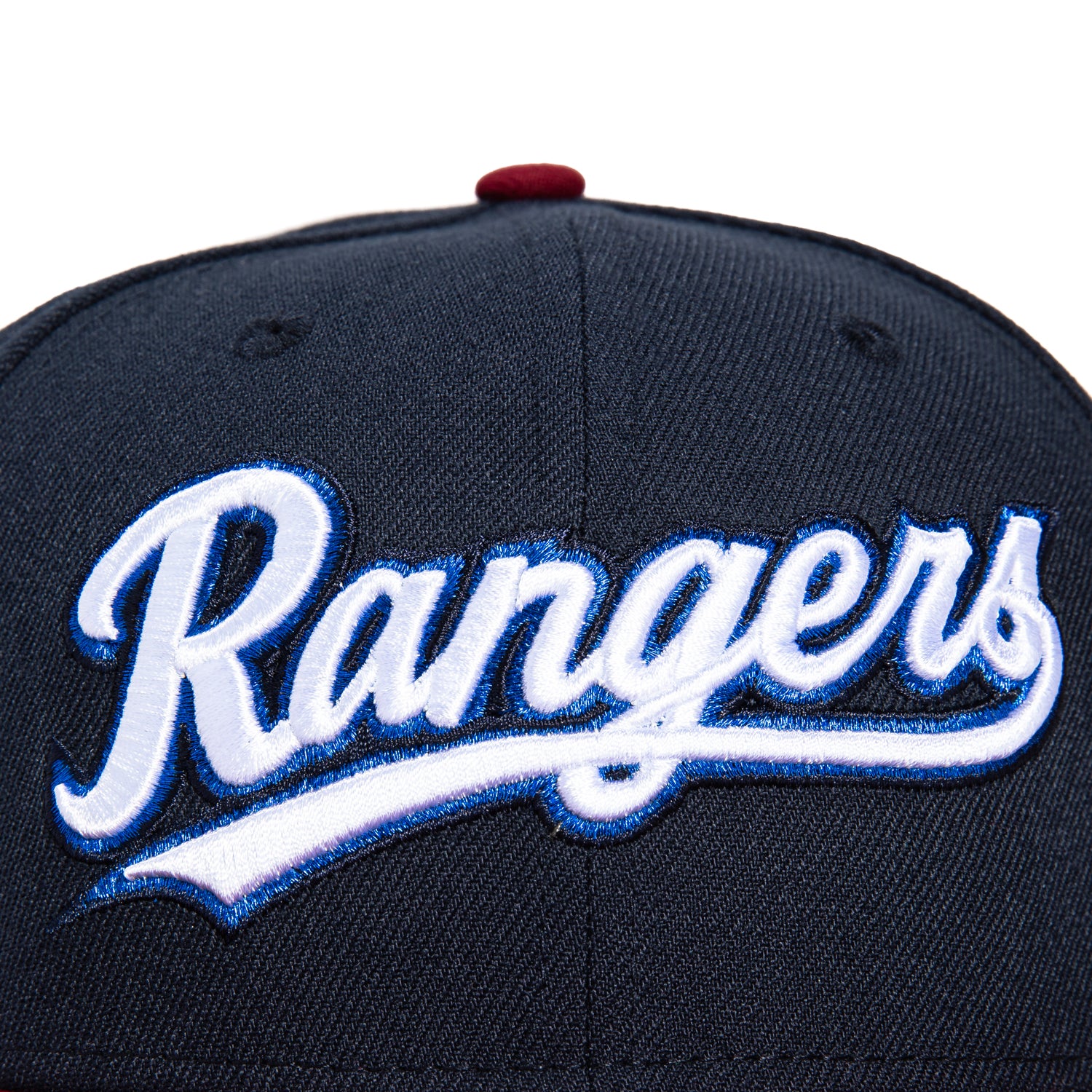 New Era 59Fifty Texas Rangers MLB Baseball Cap with American League Patch - Navy & Cardinal Colors for Baseball Games, Fan Gear, and Casual Wear