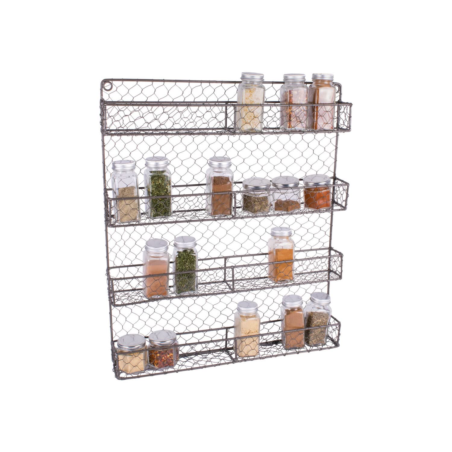Vintage Farmhouse Spice Rack Organizer - 4 Tier Rustic Metal Pantry Shelf (17