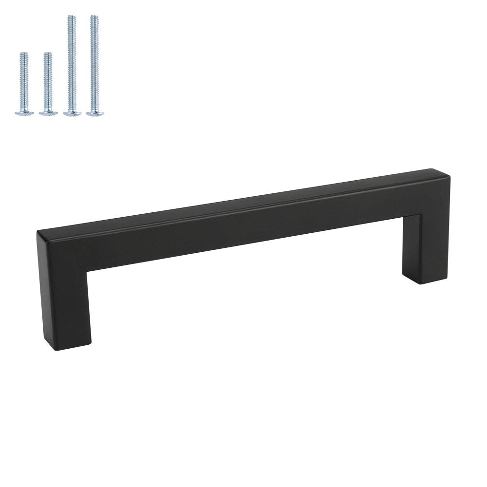 10 Pack Black Cabinet Pulls - Stainless Steel Drawer Handles 4-1/2 Inch Hole Centers - HDJ12BK - Perfect for Kitchen Cabinets, Bathroom Vanities & Furniture Drawers
