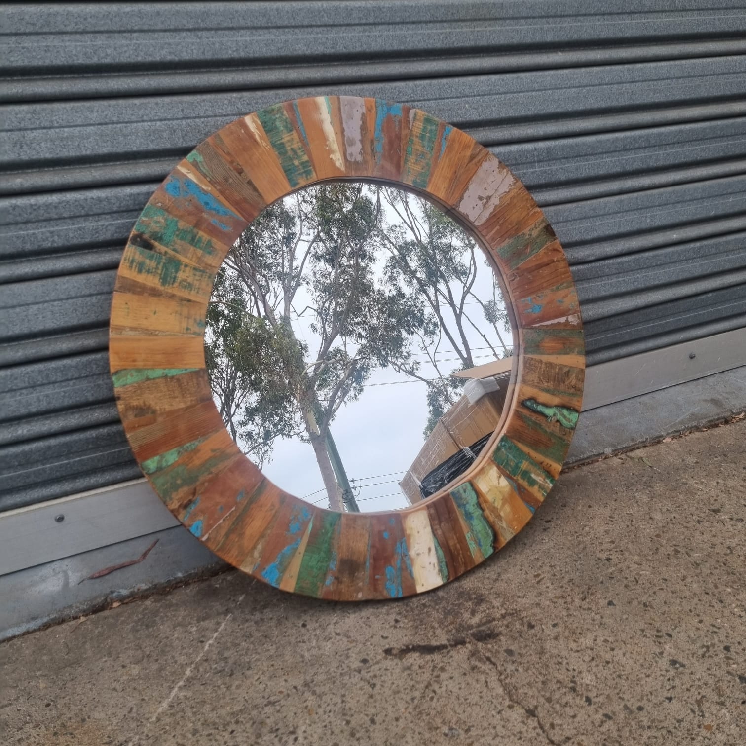 Handcrafted Floral Carved Solid Wood Round Mirror Frame - Indian Boho Home Decor for Living Room, Bedroom & Entryway