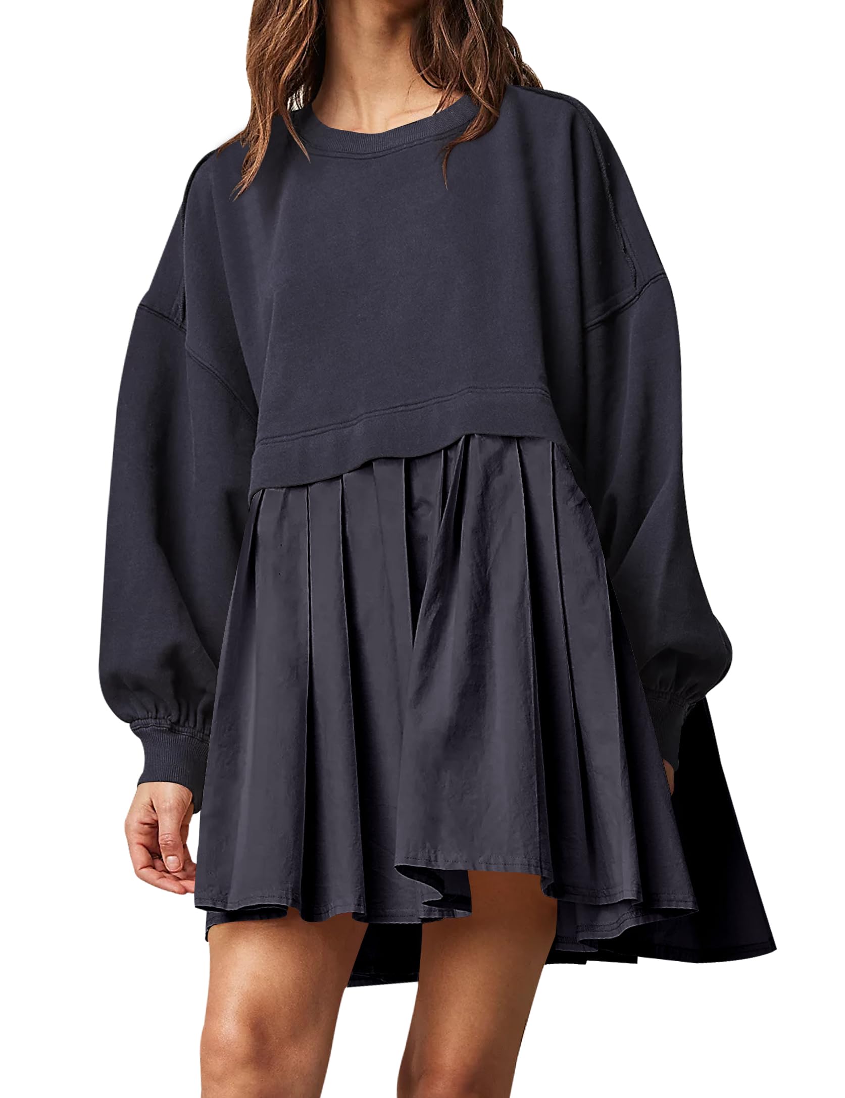 Ugerlov Women's Oversized Sweatshirt Dress - Long Sleeve Crewneck Pullover Top with Relaxed Fit | Casual Mini Dress for Lounge Wear, Street Style & Fall Fashion