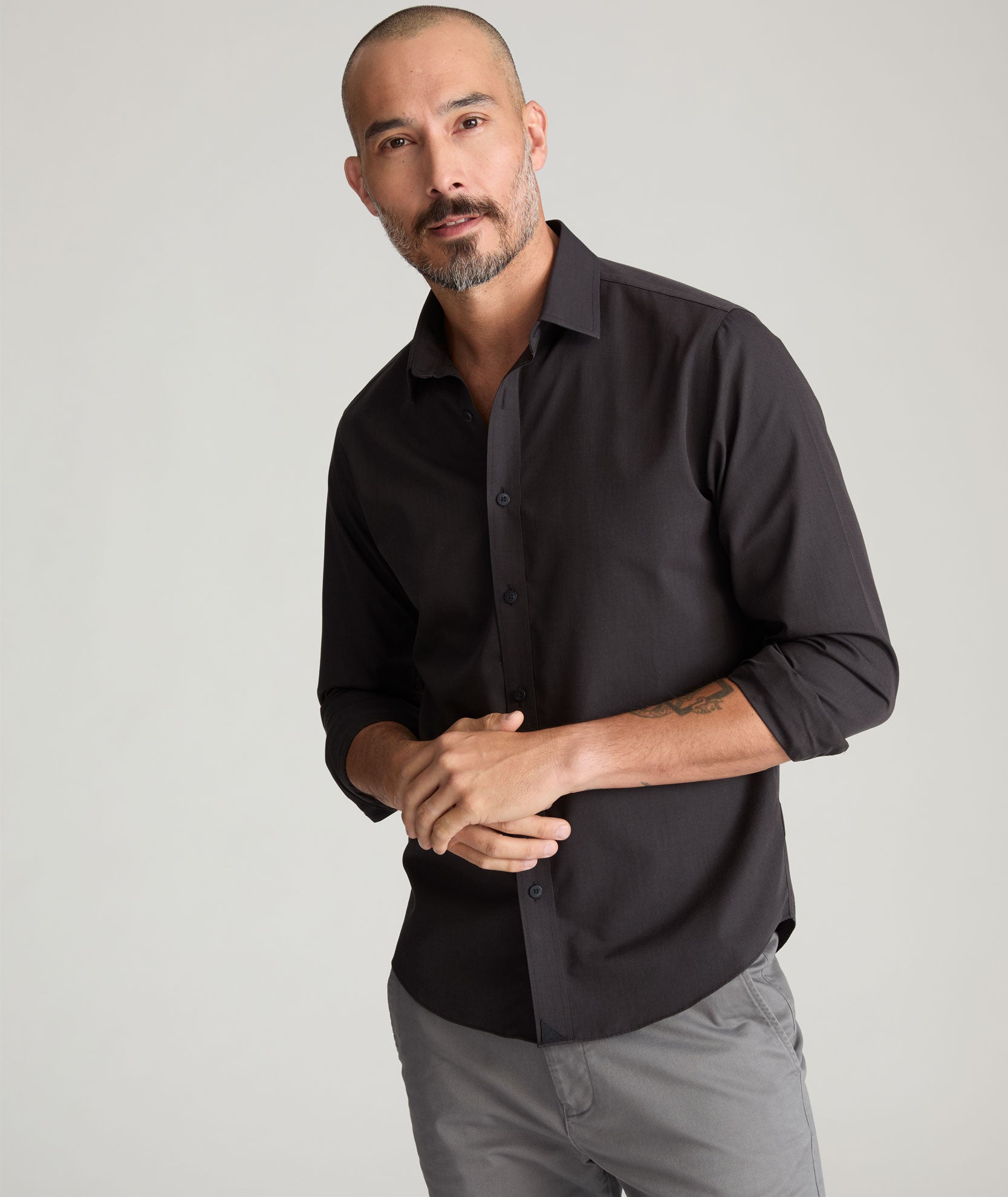 Wrinkle-Free Black Stone Wash Shirt for Men - Casual Comfort Wear for Everyday Outfits & Office Style