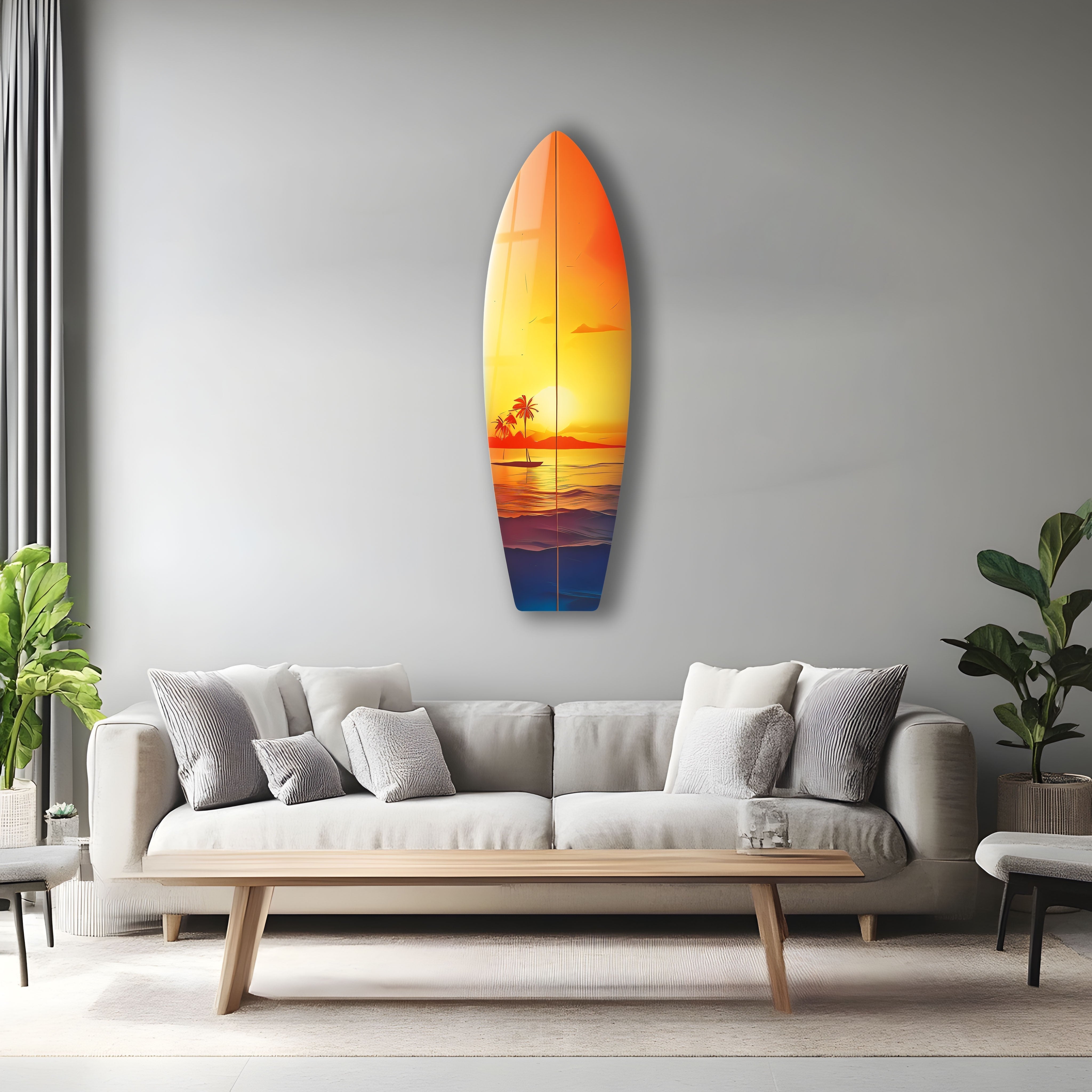 Beauty Sunset Surfboard Wall Art - Ocean Themed Decor for Beach House, Living Room, Bedroom & Office - Perfect Coastal Home Decor Gift
