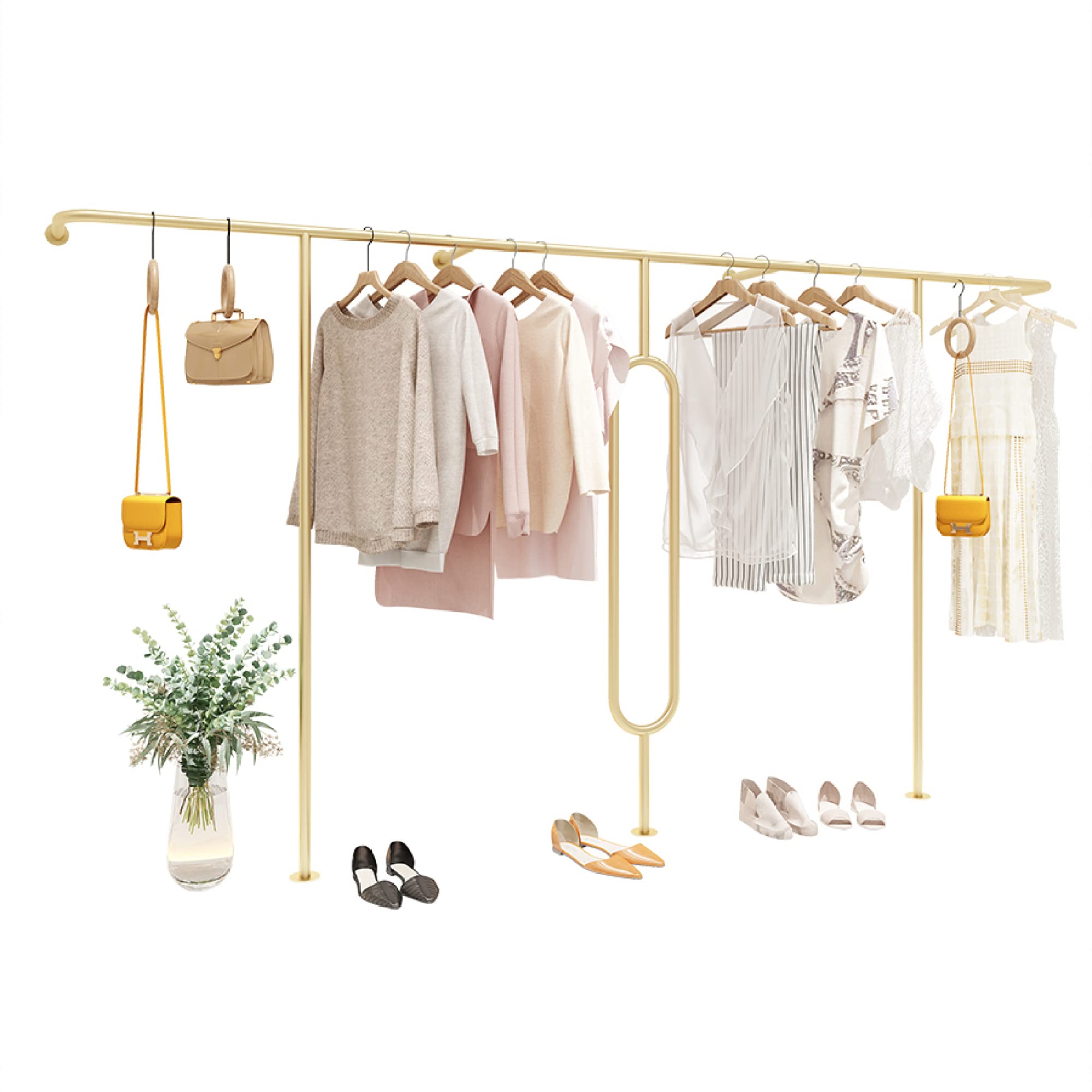 Heavy Duty Wall Mounted & Floor Standing Clothing Rack - 400cm Industrial Tube Coat Hanger in Gold for Retail Stores, Boutiques & Home Organization