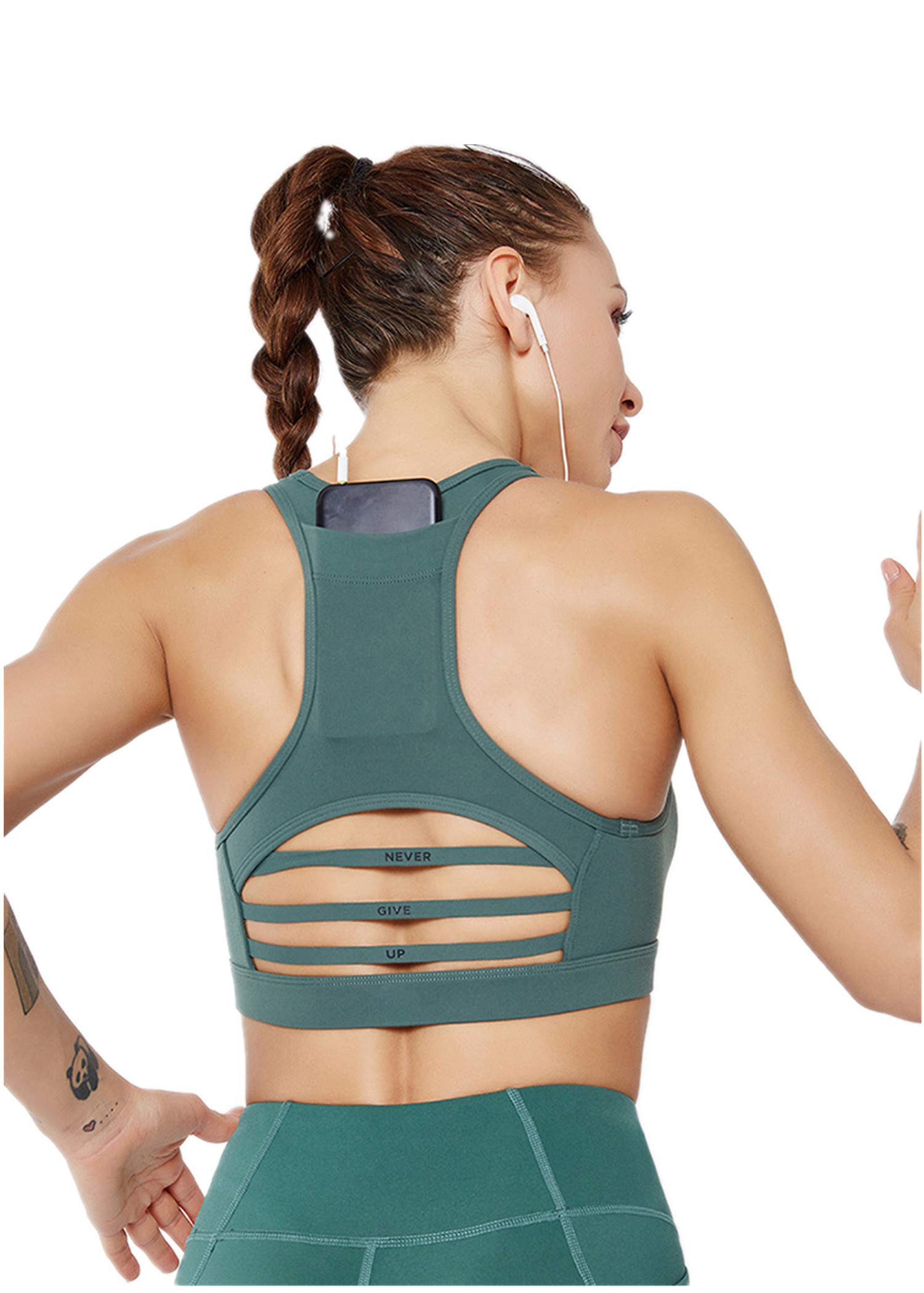 Women's High Support Sports Bra with Back Pocket - Breathable Yoga Bra for Running, Gym & Workout