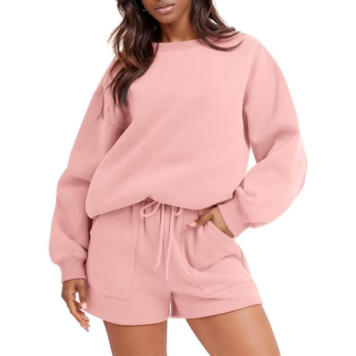 Women's Cotton Jersey Lounge Set - Soft Spring Sweatshirt & Shorts Athletic Wear for Yoga, Running & Casual Outfits | Comfy Track Suits for Home & Gym