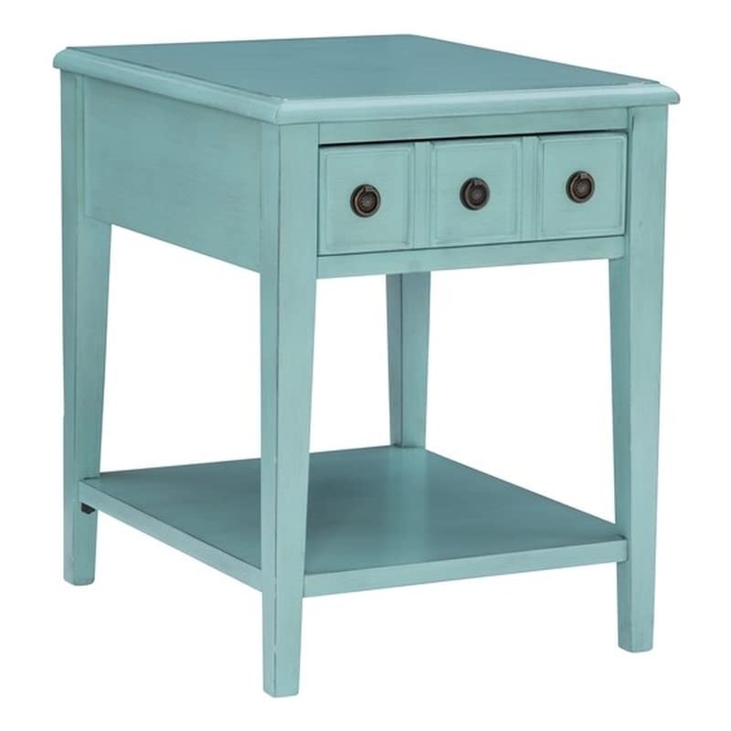 Powell Furniture Linon Sadie Wood Side Accent Table - Teal Blue Finish, Small End Table for Living Room, Bedroom, or Office Decor